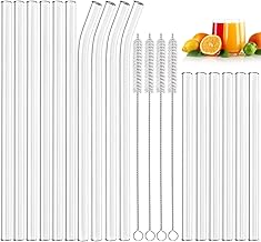 Annvchi Glasstrohhalme Wiederverwendbar 20 Stück - 6 Kurze + 6 Lange Gerade + 4 Gebogene Strohhalm Glas + 4 Reinigungsbürsten, Geeignet für Bubble Tea, Slush, Cocktail, Säfte
