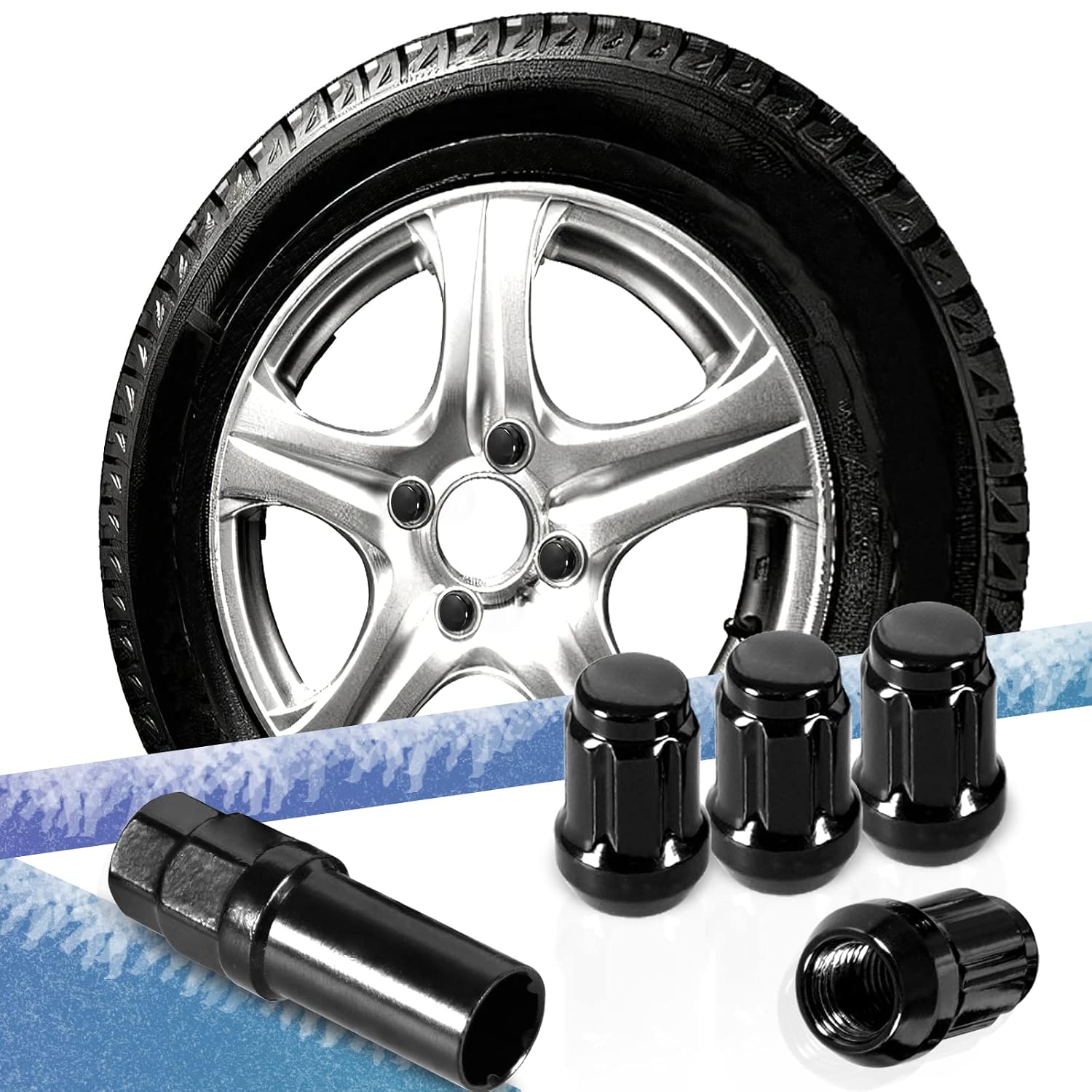 16 Pack 1.38 inches Wheel Lug Nuts M12x1.5 Spline Close End Lug Nuts with Socket Key Compatible with Chevy Impala Malibu Honda Accord Civic CRV Acura TSX Black