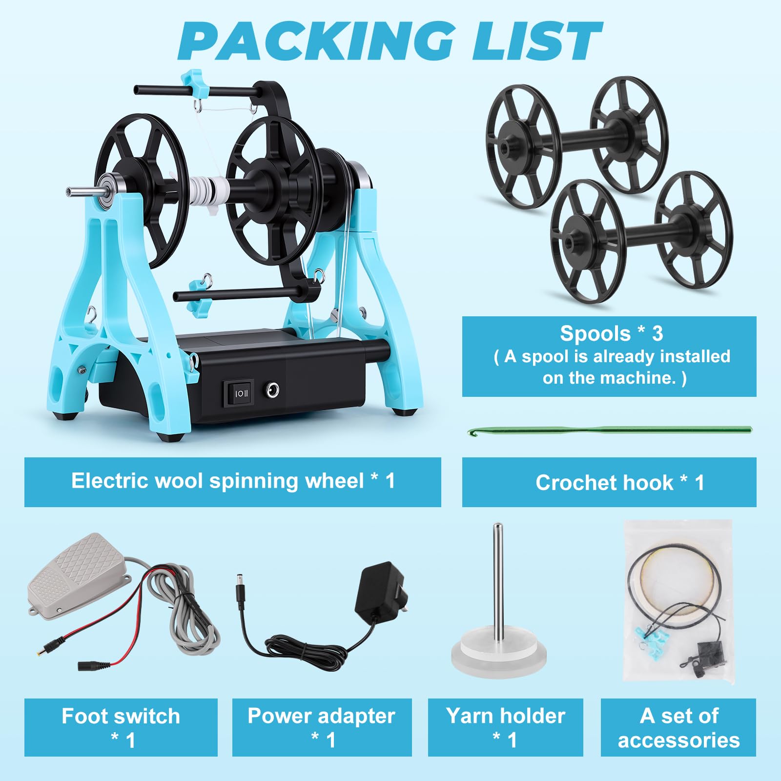 YUCHENGTECH Filatoio Elettrico 12V Mini Filatoio per Lana Elettrico con Controllo velocità Funzione avanti/Indietro per Lana, Cotone e Fibre Ideale per Creare Filati Artigianali
