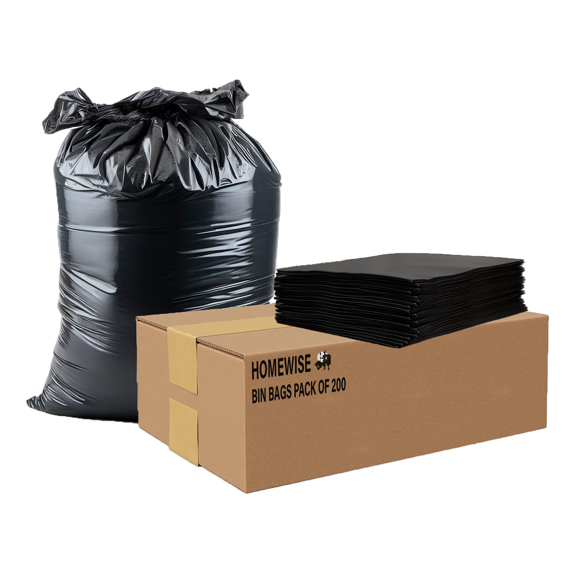 HOMEWISE 200 sacchetti per la spazzatura resistenti, 100 l, 23 μm, extra resistenti, in materiale riciclato, colore nero, grandi per casa, ufficio, ristorante