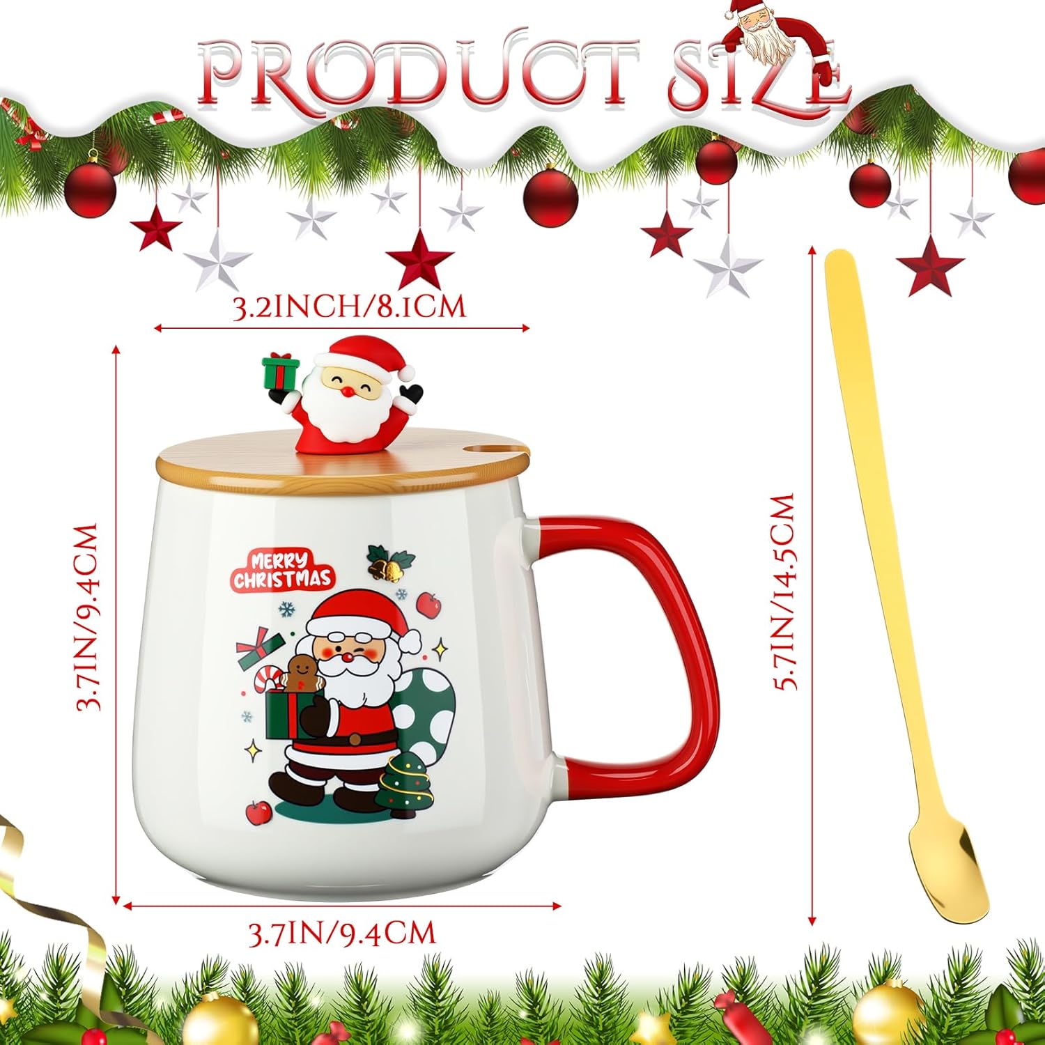 Yaomiao 4 Pcs Christmas Mugs with Wooden Lid and Spoon 16 oz Christmas Ceramic Coffee Mug Cute Festive Tree Gift Box Santa Snowman Gift Mugs for Women Coworker Office Holiday - Image 3