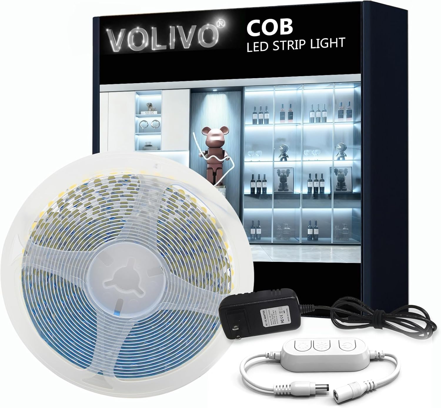 VOLIVO White LED Strip Lights, 50ft Dimmable 24V LED Lights 6500K Bright Daylight White, Strong Adhesive, Flexible Tape Light for Mirror, Kitchen Cabinets, Bedroom