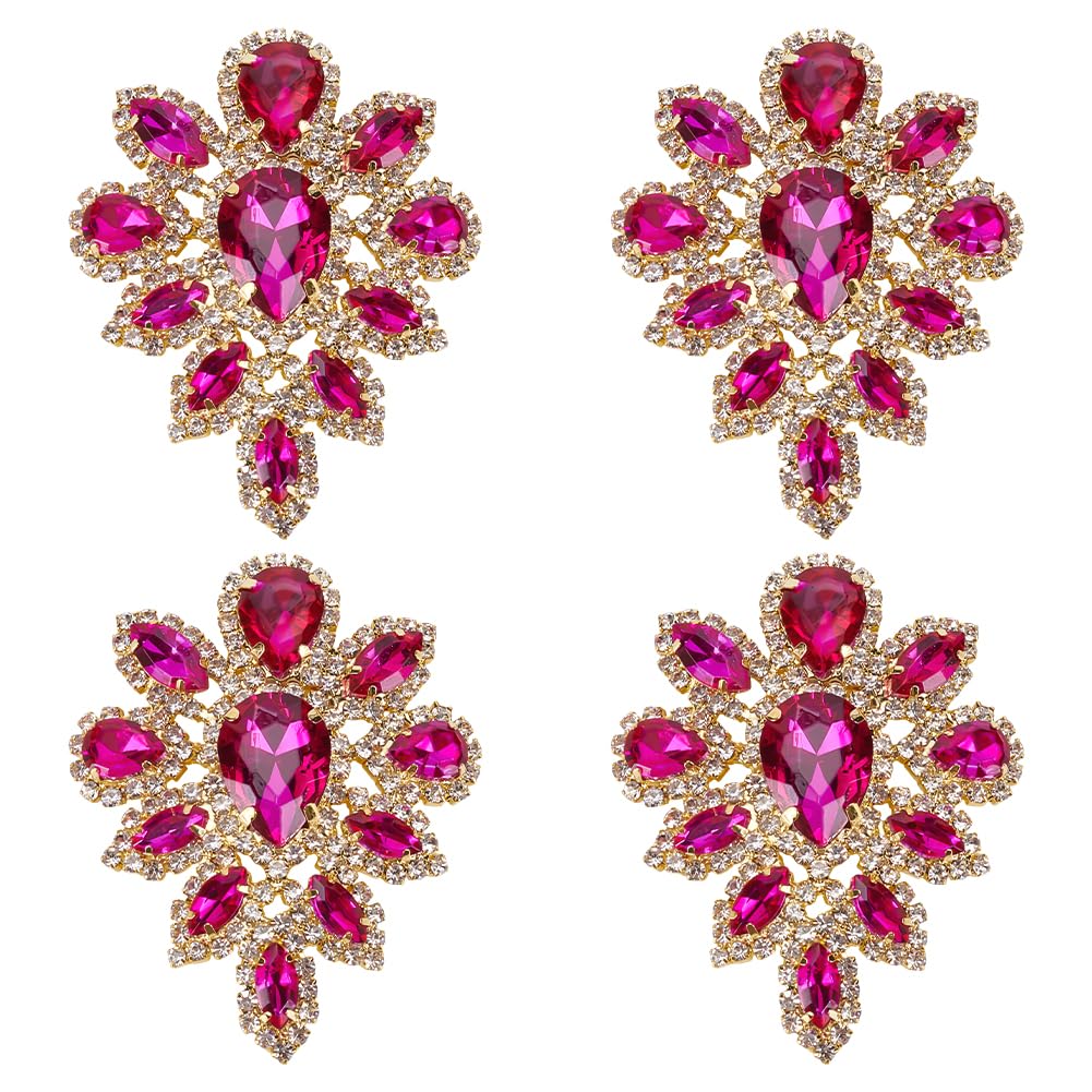 FINGERINSPIRE 4 Stück Tropfen Strass Applikation Rosa Blumen Kristall Applikation DIY Dekorationsflicken Damenmode Für Braut Hochzeitskleid Kleidungsdekoration Geeignet Zum Nähen Und Kleben