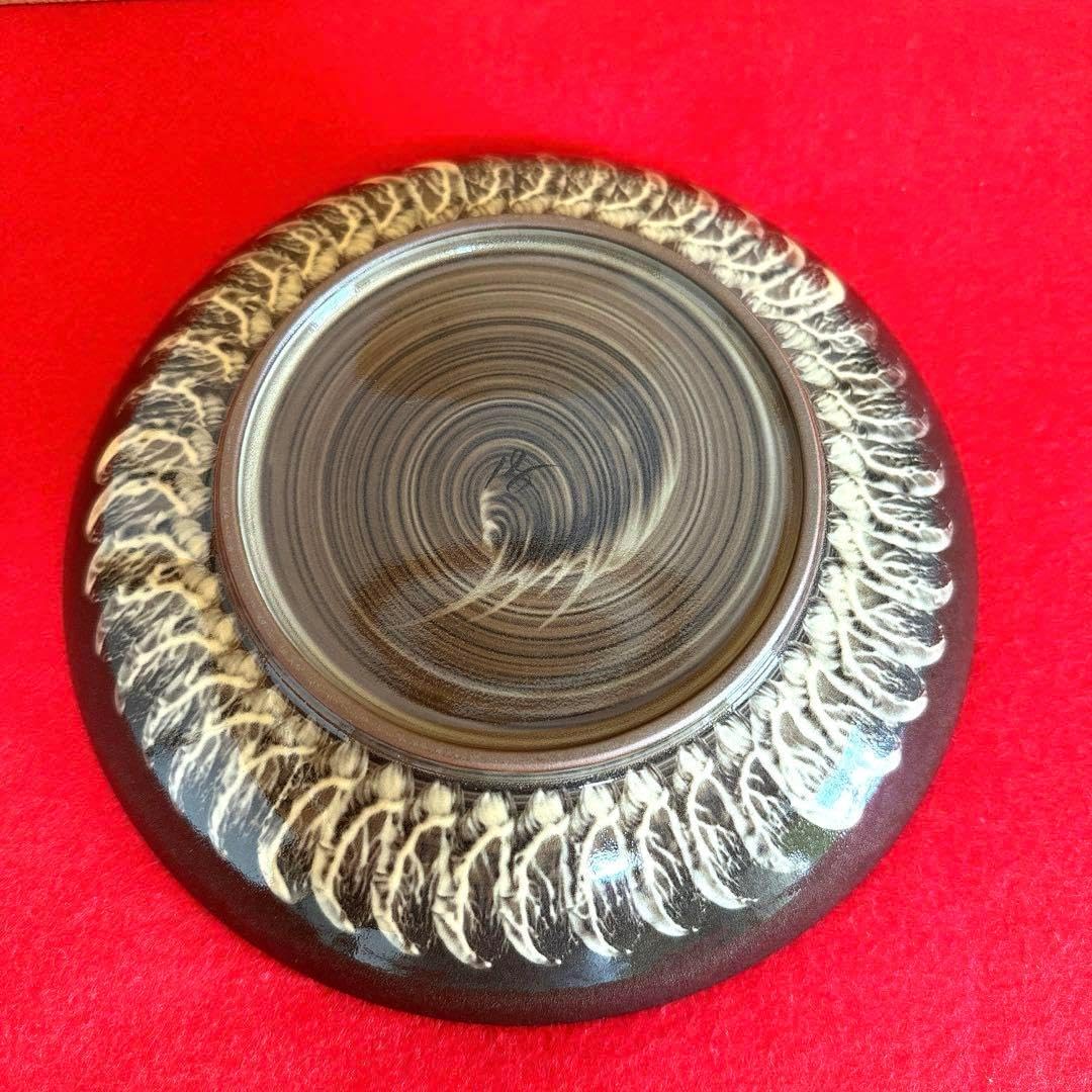 現川焼臥牛窯　長崎県無形文化財指定　十三代横石臥牛　刷毛白鷺図　飾り皿 現川焼臥牛窯 長崎県無形文化財指定 十三代横石臥牛