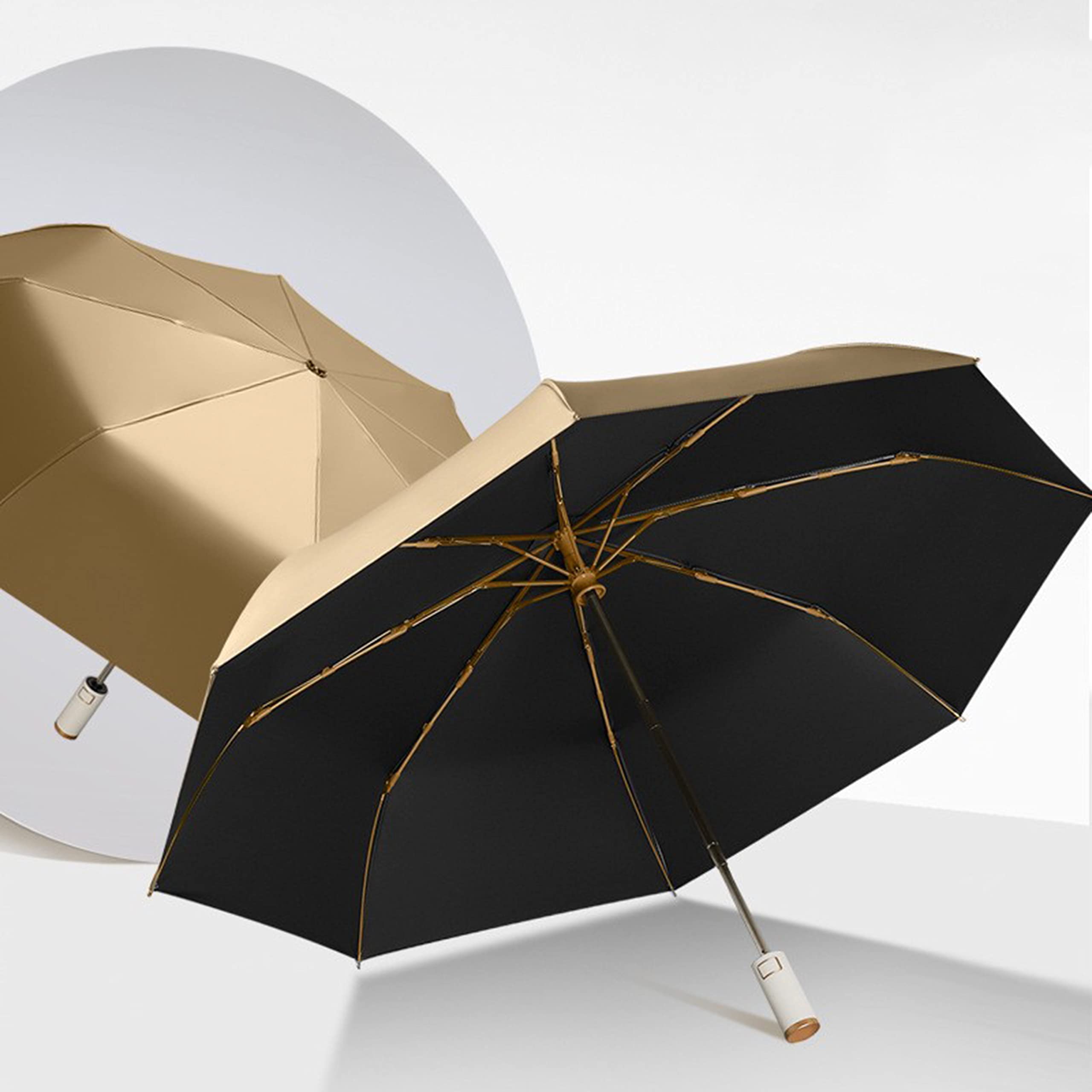 Erised's Bifrost Parapluie de voyage léger et compact avec 8 baleines, bouton d'ouverture automatique, portable, poignée ergonomique, protection UV 99, pluie, soleil, sac à dos, femme et homme, noir