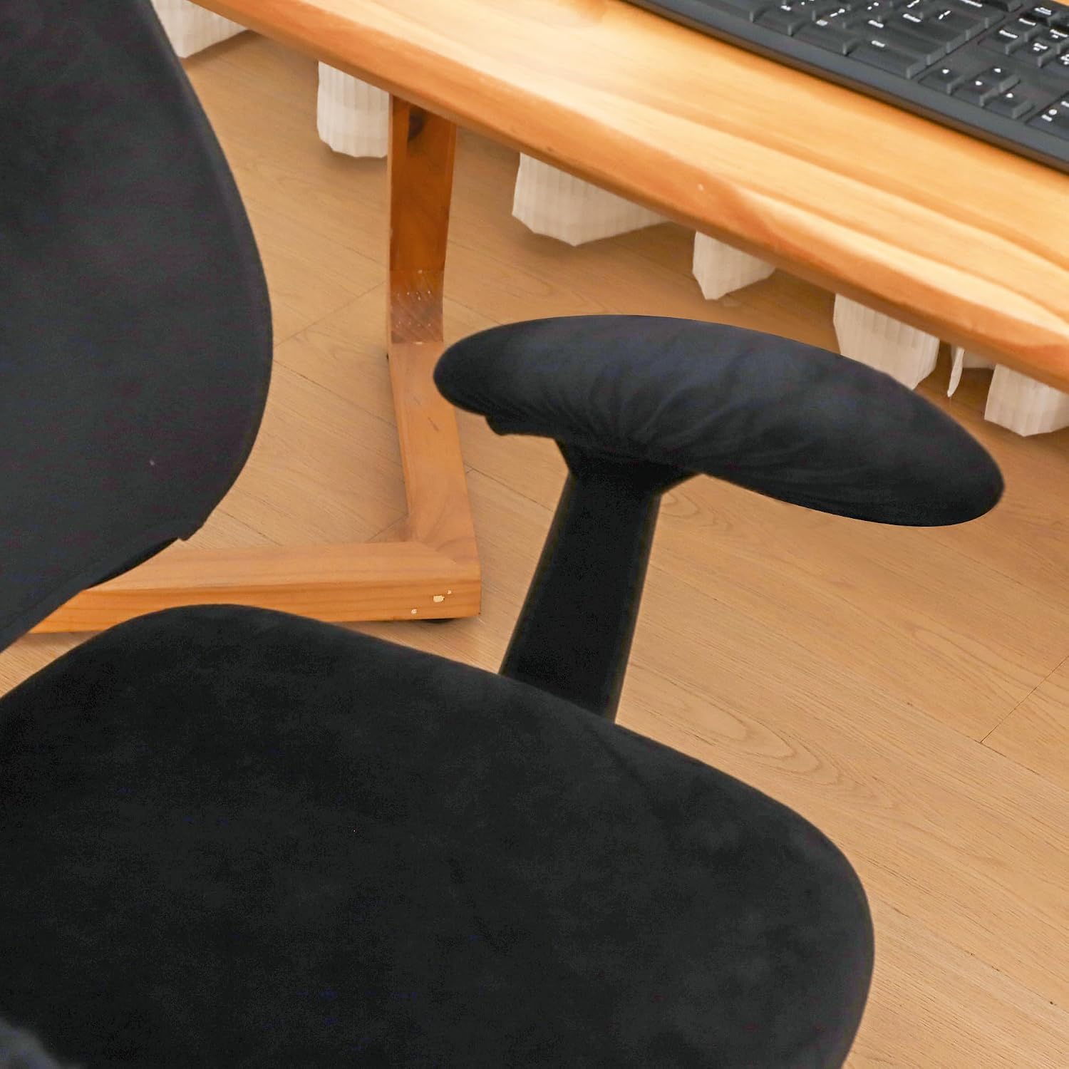 4 Pieces Velvet Office Chair Cover for Desk Chair Back and Seat with Armrest Covers Stretch Black Split Office Chair Slipcovers Set Washable