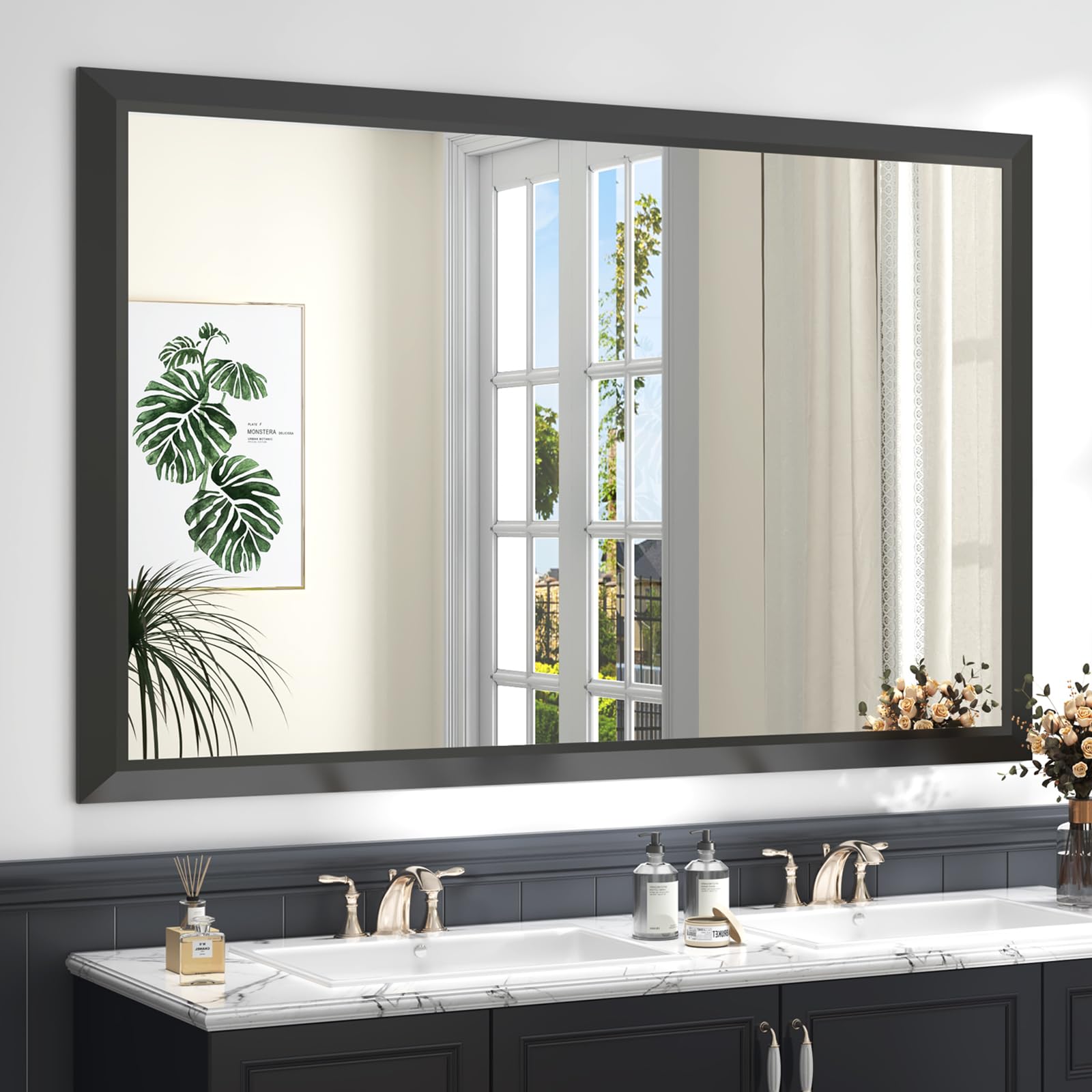 Photo 1 of SMIROR 55x40 Matte Black Bathroom Vanity Mirror for Over Sink