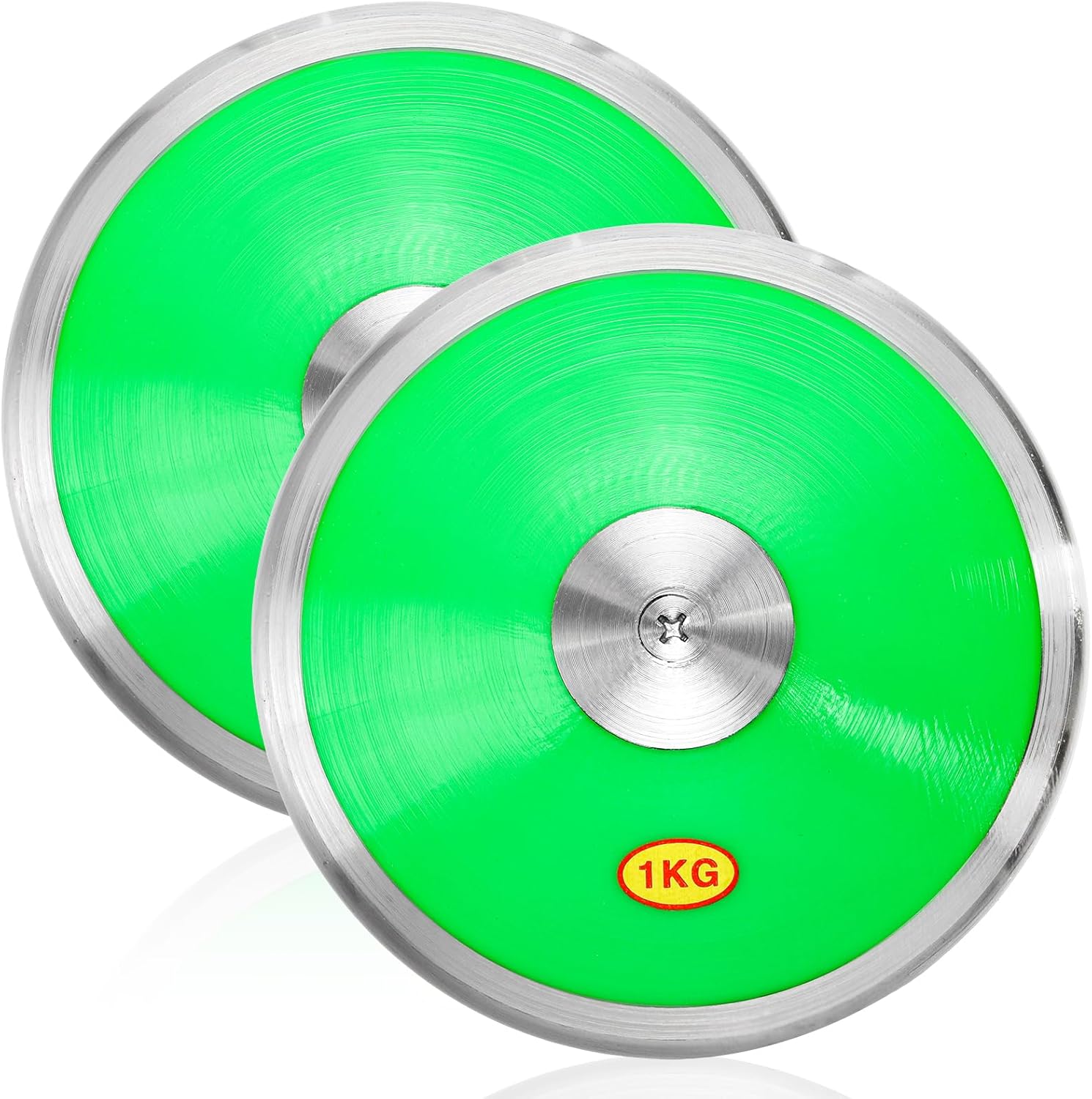 Goaste 2 Pack 1 KG Nylon Discus, Track and Field Discus for Men Women, Sports Training Discus Equipment with Steel Rim for Beginners, Competition & Outdoor Practice (Green)