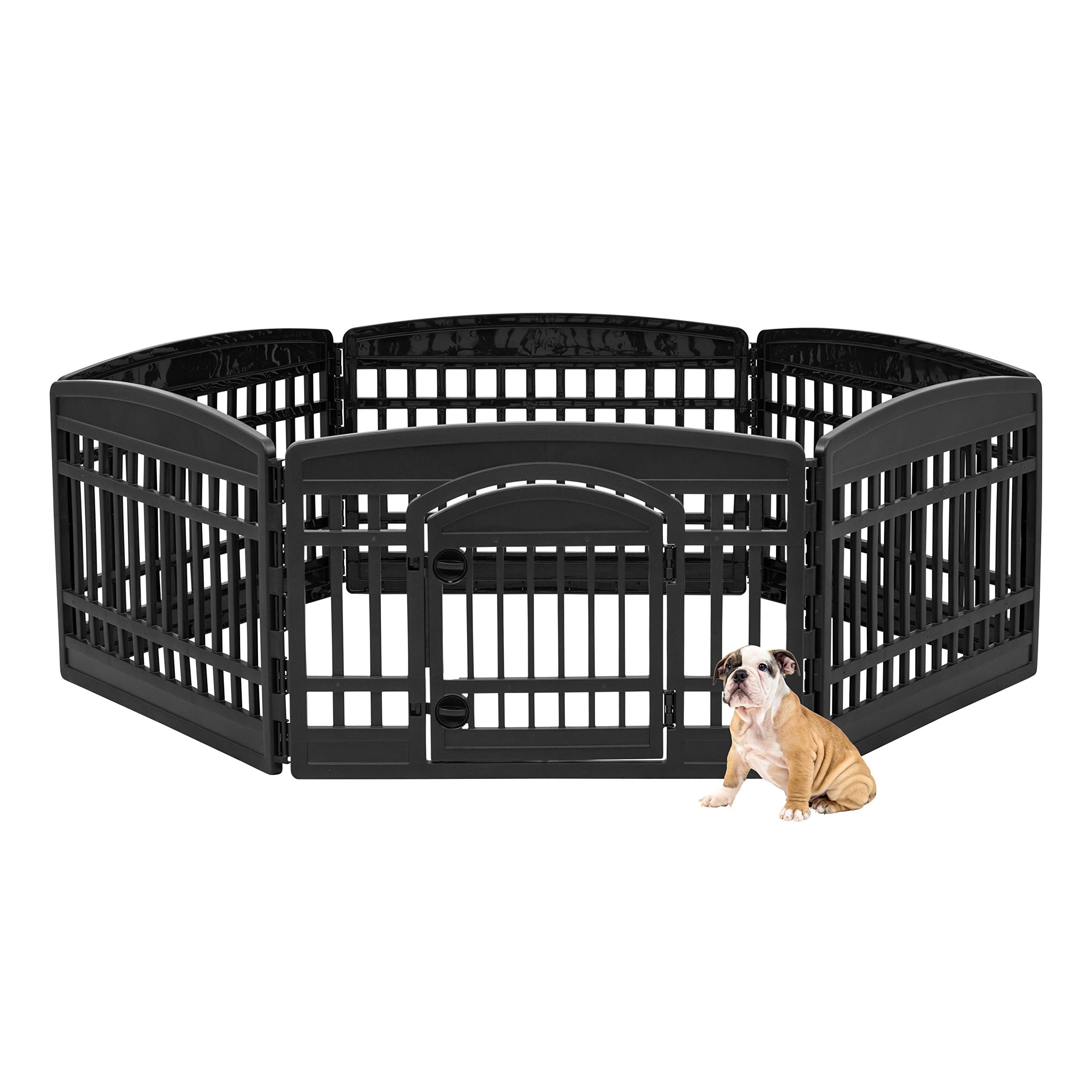 Iris Ohyama Parque para Perros con 6 Paneles, H60cm, Negro, Puerta Cerradura, Jaula Gatos, Vallas, Corralito, para para Interiores, Exteriores, Conejo, Cercado, Corral Perro, CI-606E