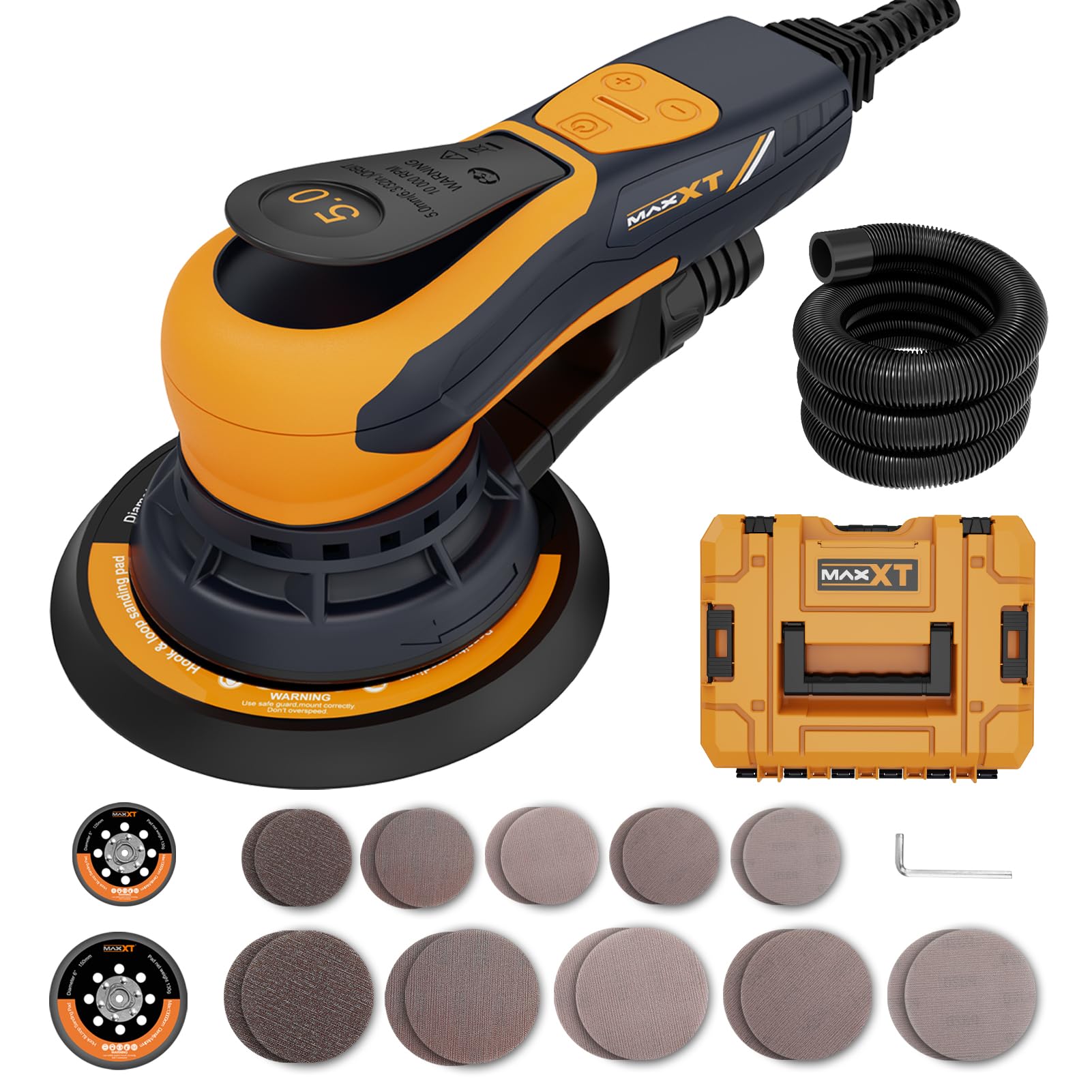 MAXXT Electric 5mm Orbital Sander, Palm Sander with Brushless Motor, Box, 150mm & 125mm Sanding Pads, Central Vacuum, Sanders for Custom Woodworking, Primary Wood and Panel Processing