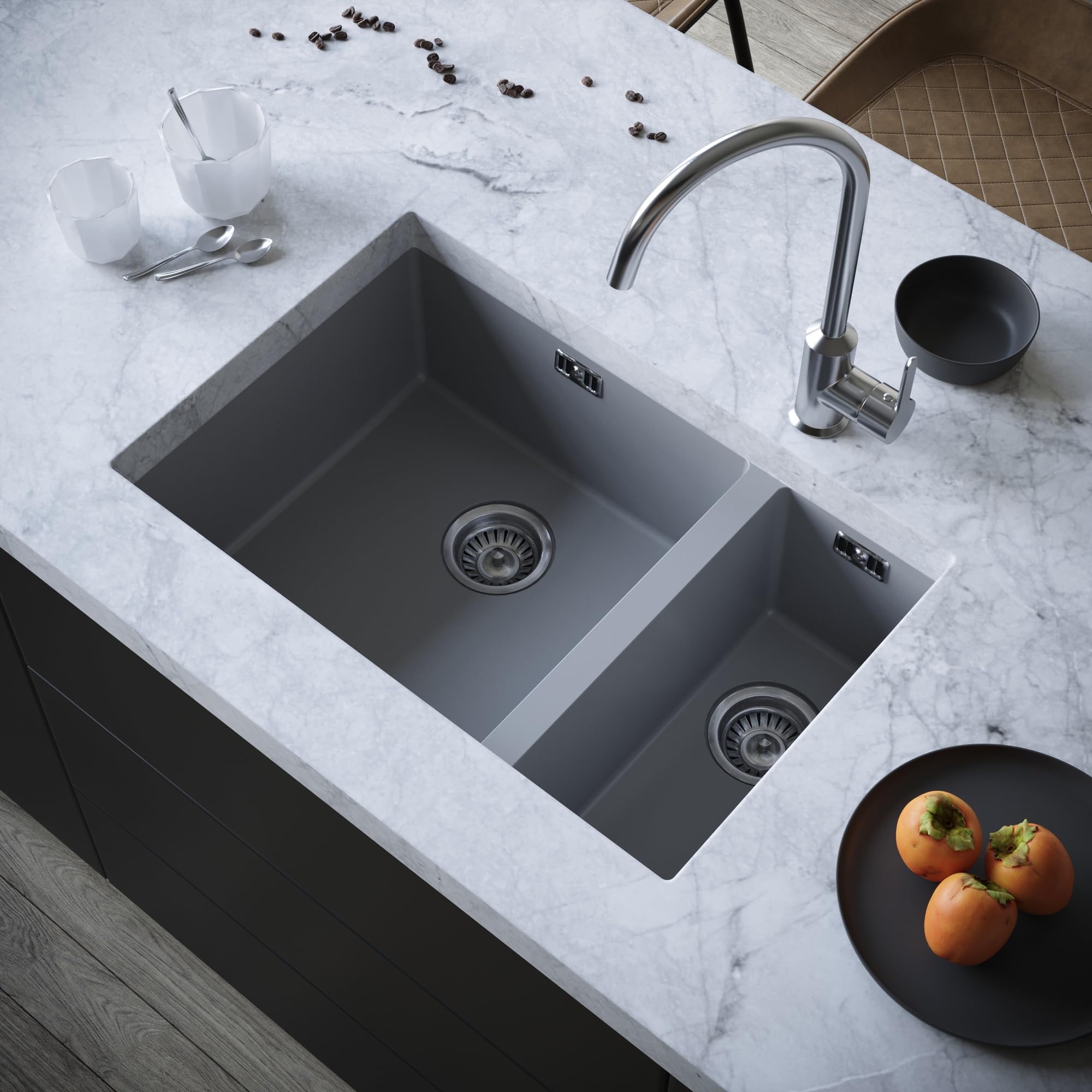 Liquida CM670GR 1.5 Bowl Comite Undermount/Inset Matt Grey Kitchen Sink