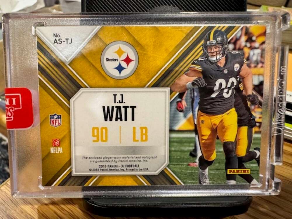 2018 Panini Xr Autographed Swatches Gold Football #AS-TJ T.J. Watt Relic Auto Autograph 09/10 Steelers Broken Panini Seal