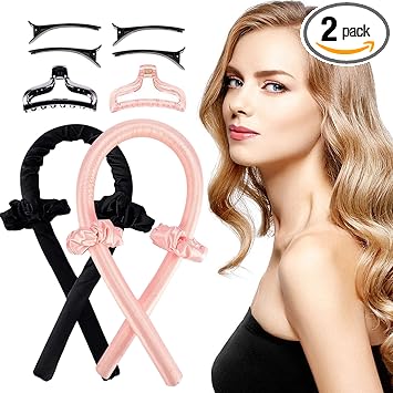 Heatless Hair Curler - Heatless curls - Heatless Hair Curlers For Long Hair - Silk Heatless Hair Curler To Sleep In (Black and Pink)
