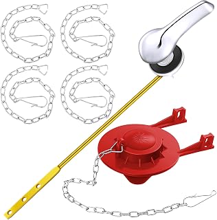 Toilet Flappers Replacement with 4 Pieces Stainless Steel Flapper Chains Replacement and Toilet Handle Lever Flush Replacement for Most Front Mount Toilets (Red)