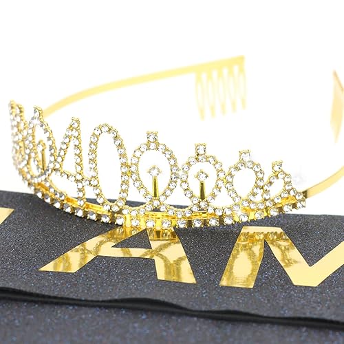 Miniatura 7 de CIEHER Juego de corona y banda de cumpleaños número 40, regalos de fiesta y decoraciones para sus amigas