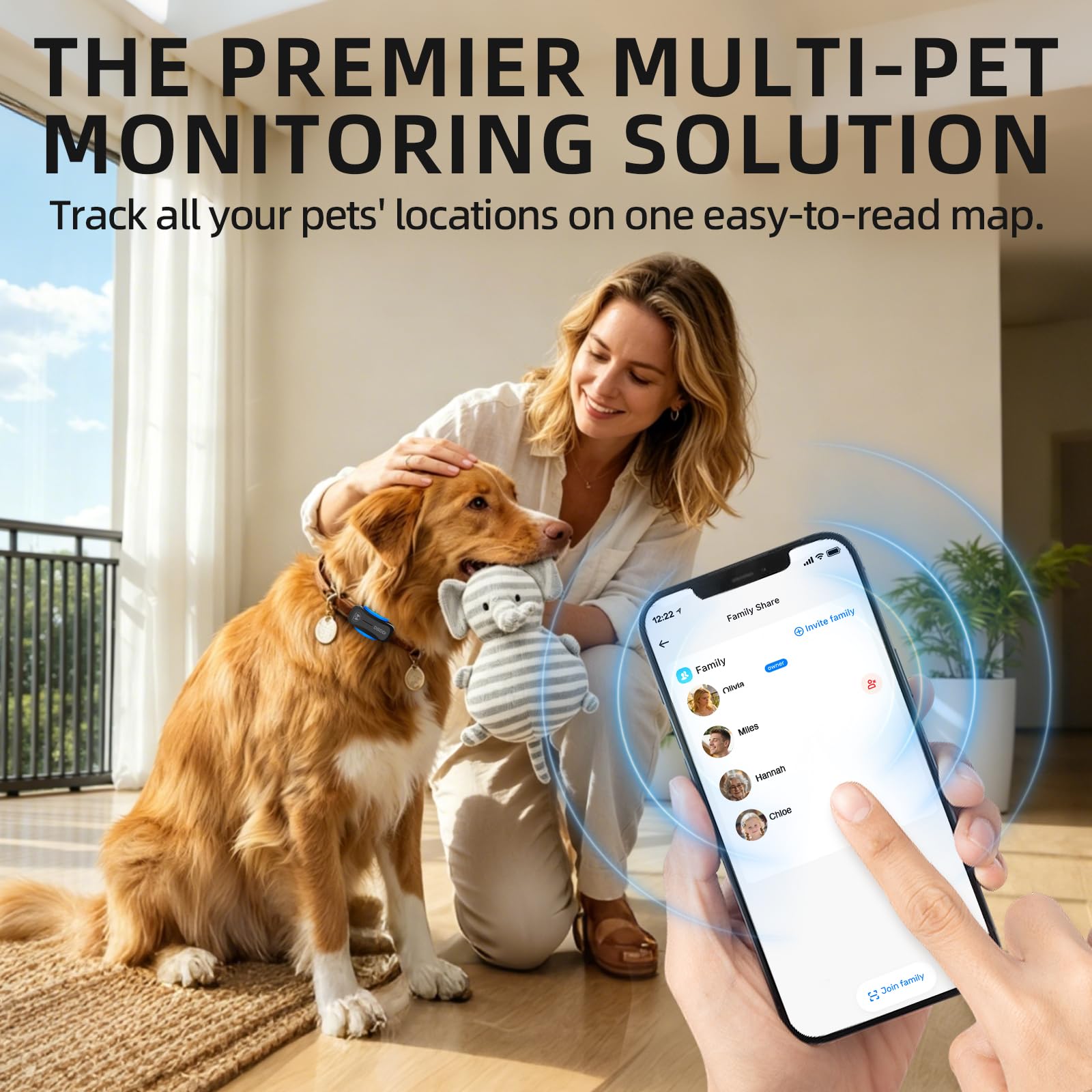DBDD Rastreador GPS AI para perros con suscripción de 12 meses, ubicación en tiempo real, valla electrónica, monitoreo de salud, impermeable, para perros medianos y grandes, iOS Android