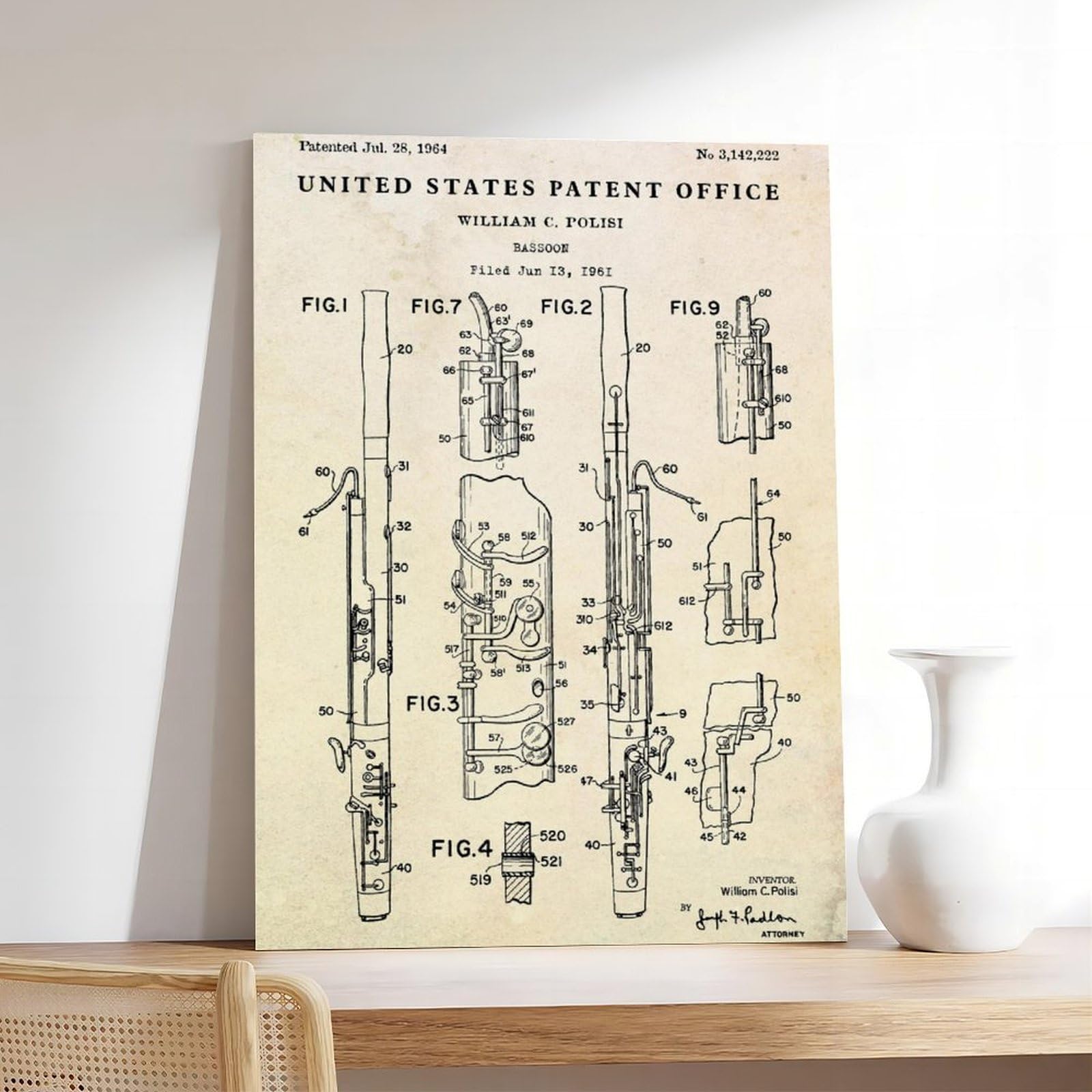 WLQZFRWV Poster su tela con immagine di fagotto del 1964, decorazione per camera da letto, ufficio, stanza, regalo, 60 x 90 cm