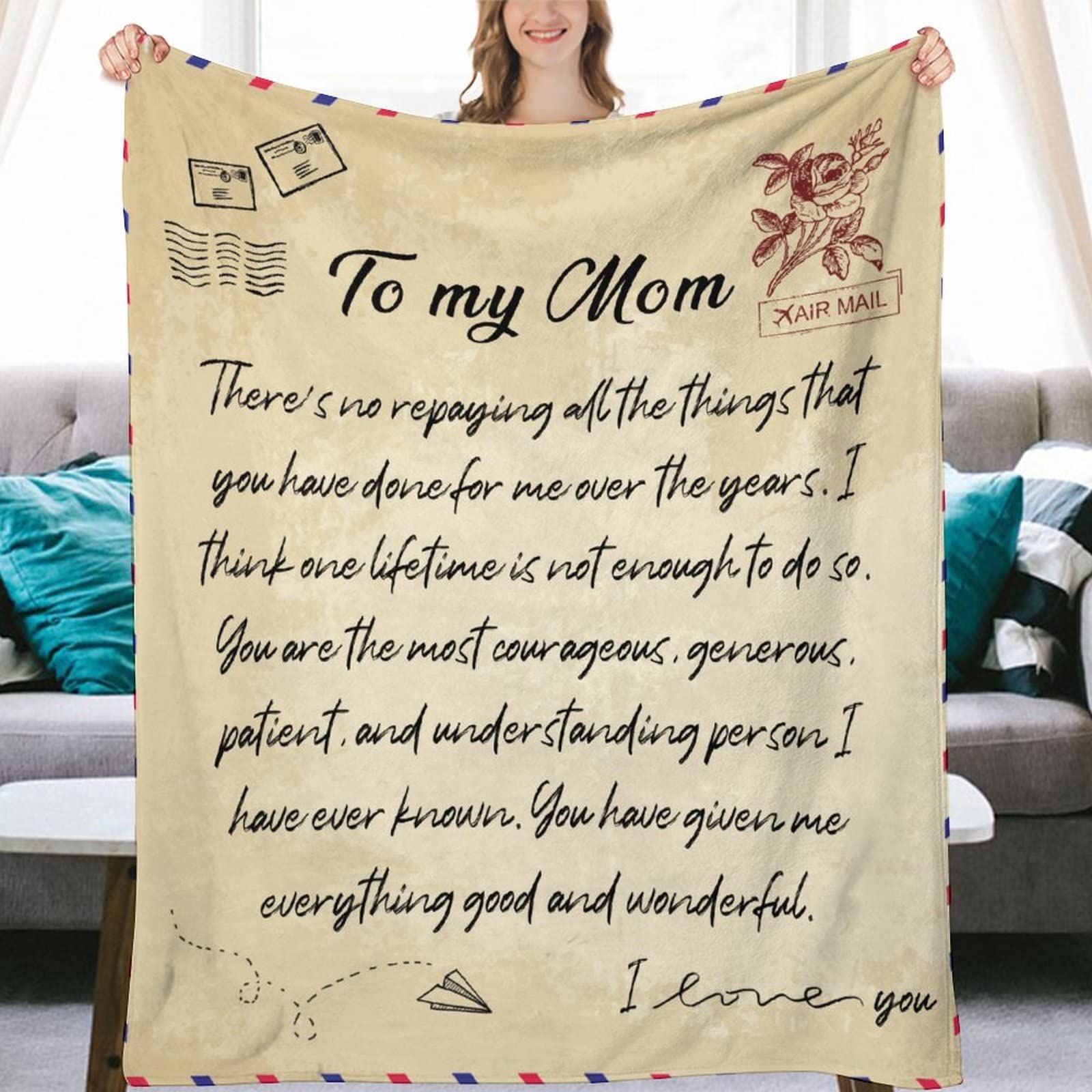 Couverture flanelle cadeau maman message affectueux lit