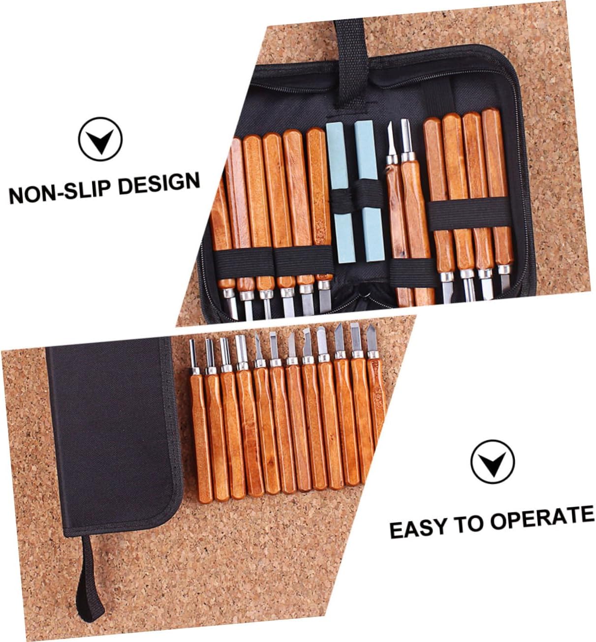 Wood Carving Tool Set with Carpenter Tools for Sculpture Comfortable Grip Hardwood Handle Includes Carrying Bag for Woodworking and Musical Instrument Carving