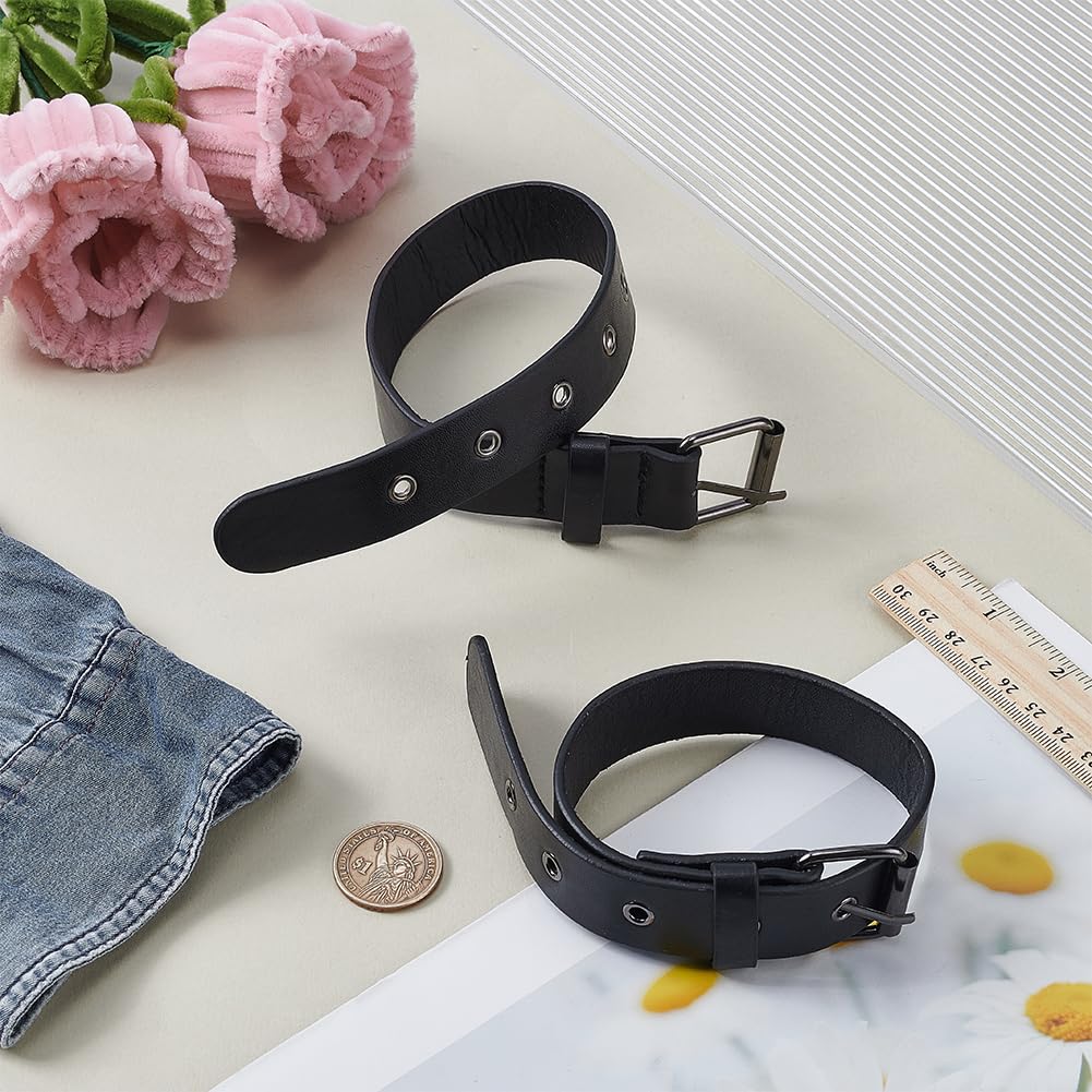 FINGERINSPIRE 2 Pcs Traditional Kilt Extender Straps Leather Cuff Belt Buckles 2.5x40.7cm Black PU Leather Adjustable Belt with Metal Square Buckle Women's Belt for Coat Jacket Dress Bags DIY Craft - Image 4