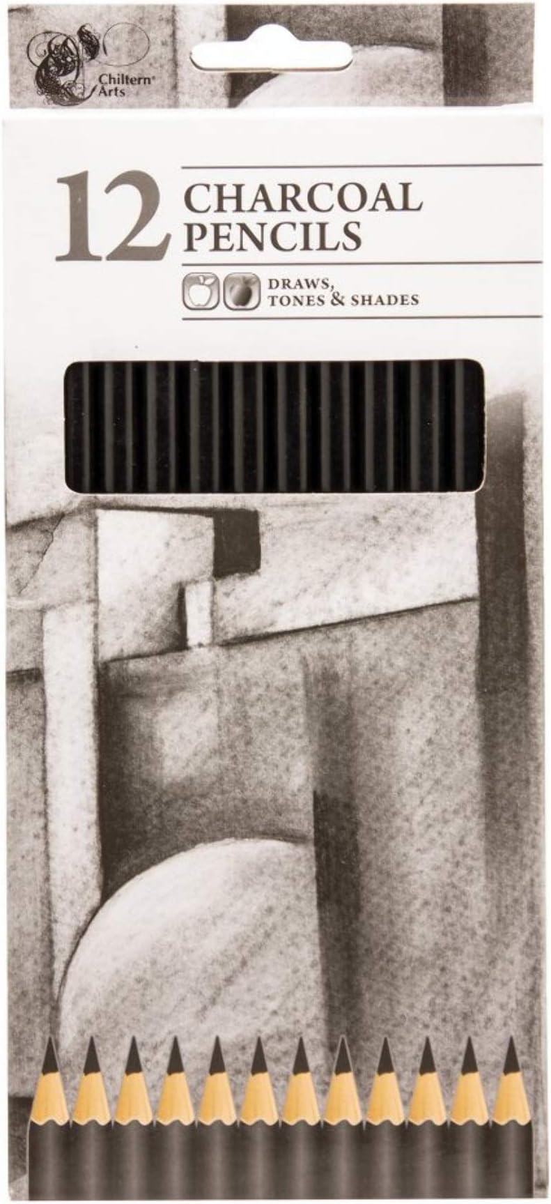 Chiltern Arts Pack Of 12 Charcoal Pencils Draws Tones & Shades