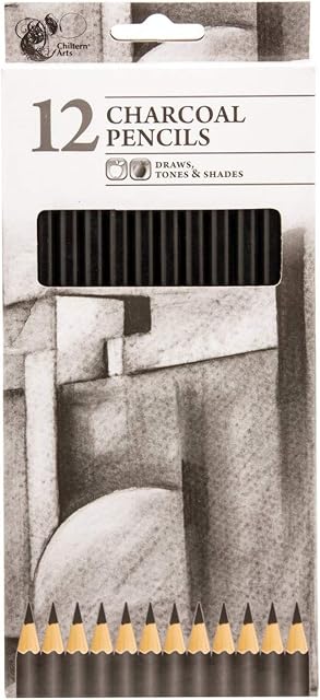 Pack Of 12 Chiltern Arts Charcoal Pencils Draws Tones & Shades