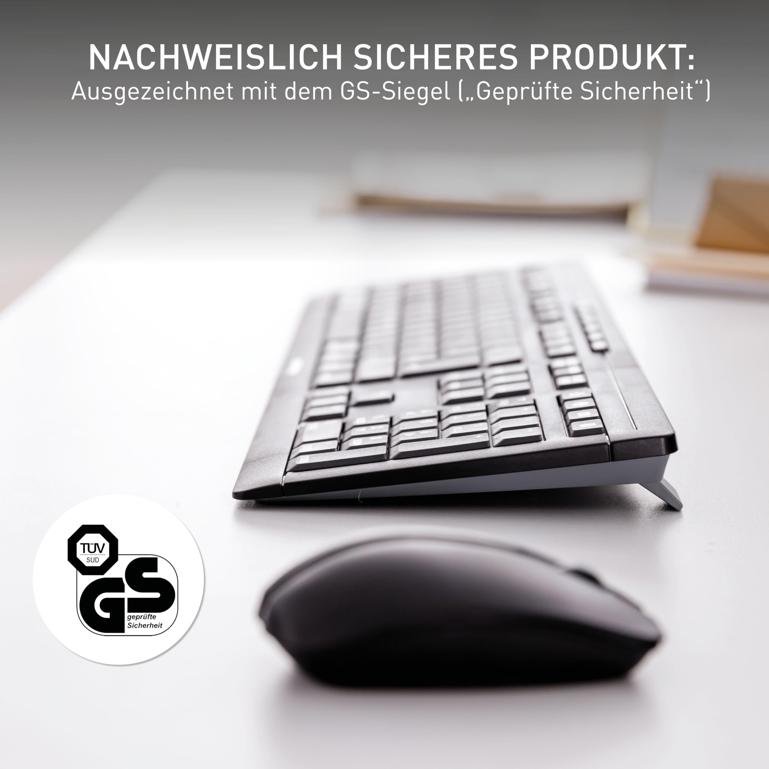 CHERRY Stream Desktop Recharge, Kabelloses Tastatur-Maus-Set, Deutsches Layout (QWERTZ), 2,4 GHz Funk, Leiser Tastenanschlag, Wiederaufladbar, Schwarz