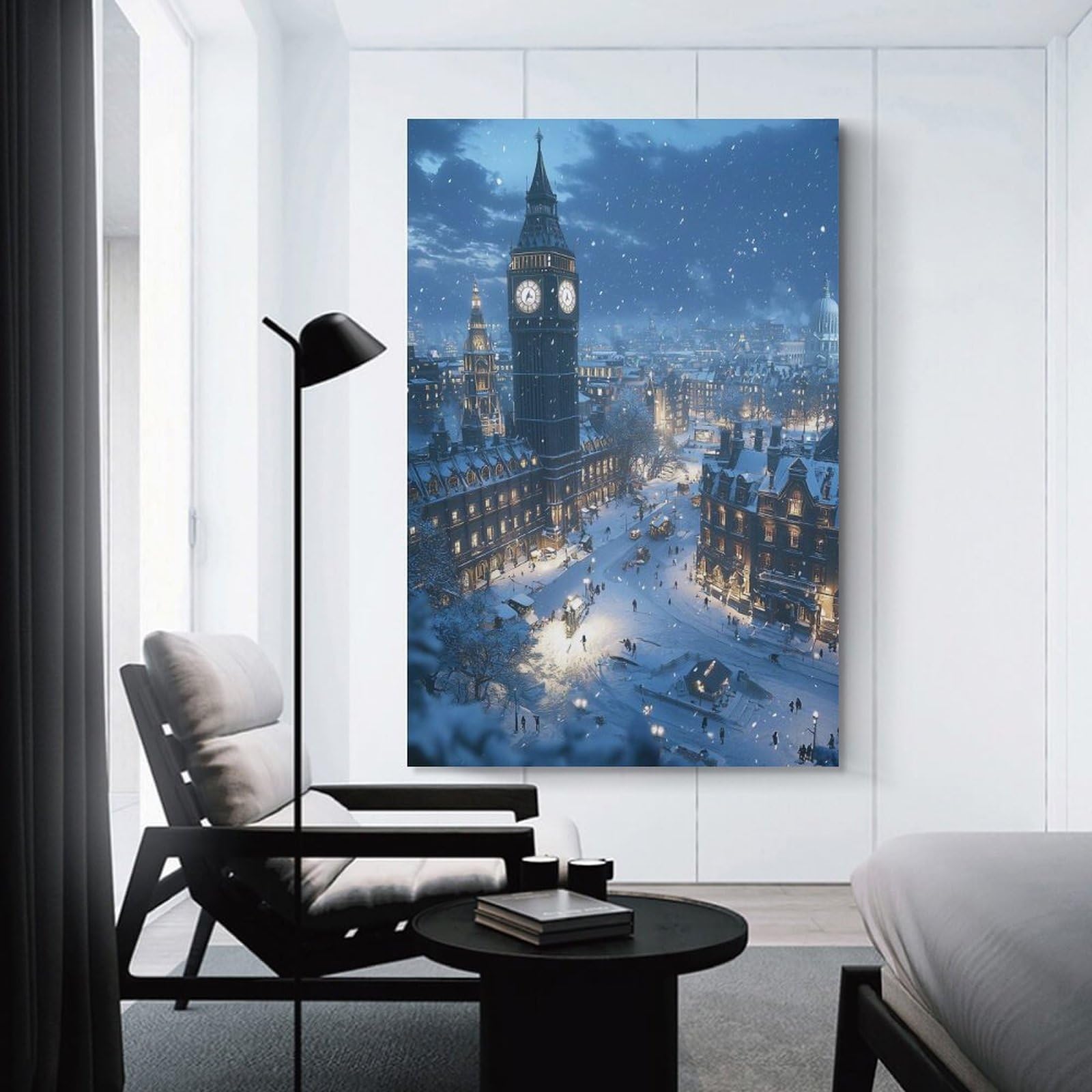 Junmoney Snowy London Night Decorative Wall Artwork 12x18inch(30x45cm), for Living Room, Lounge Or Sitting Room, A Home Accent with Warm Character