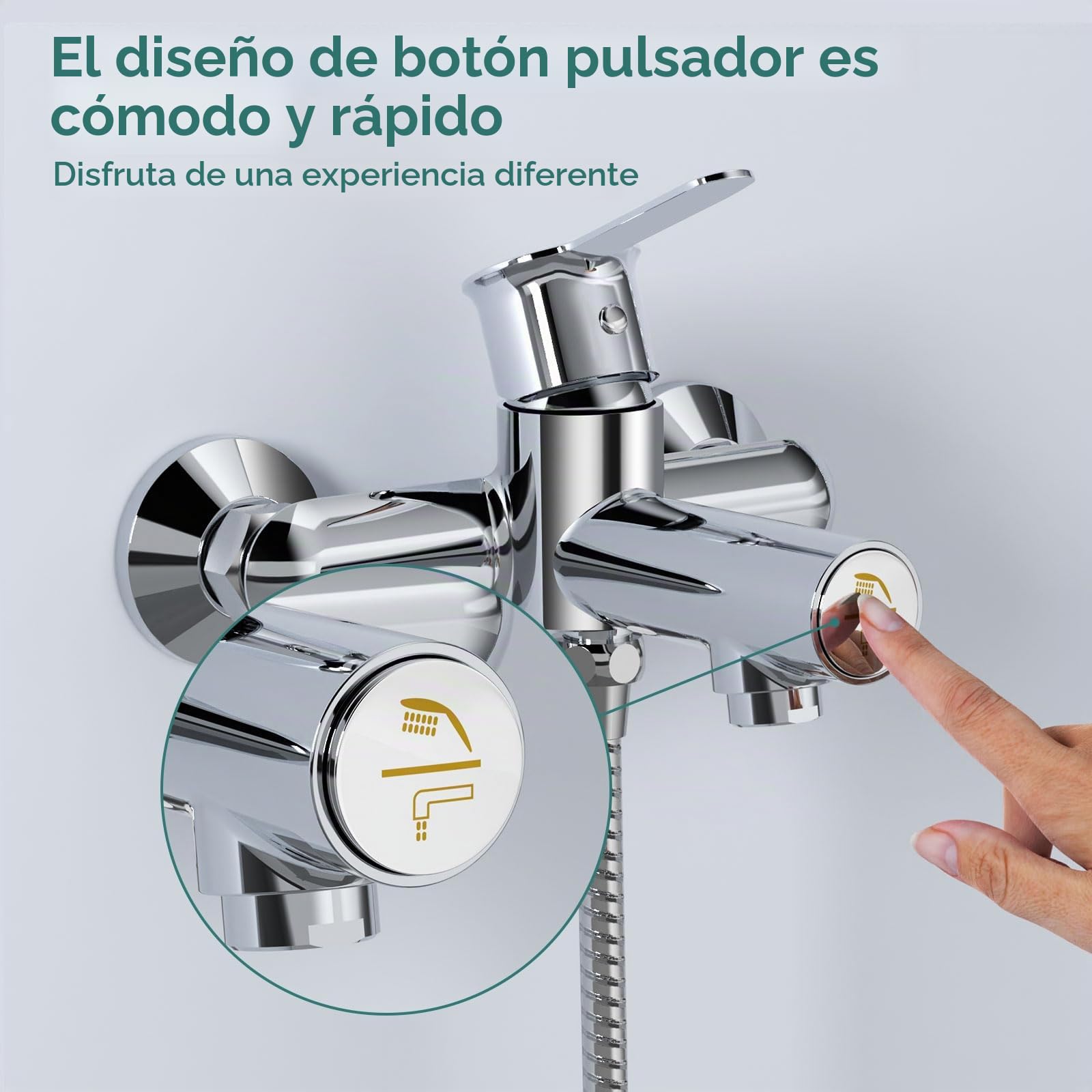 Grifo para bañera, grifo para bañera con interruptor de presión, Cromado | grifo de latón para bañera para montaje en pared, grifo monomando para ducha, grifo mezclador para ducha para cuarto de baño