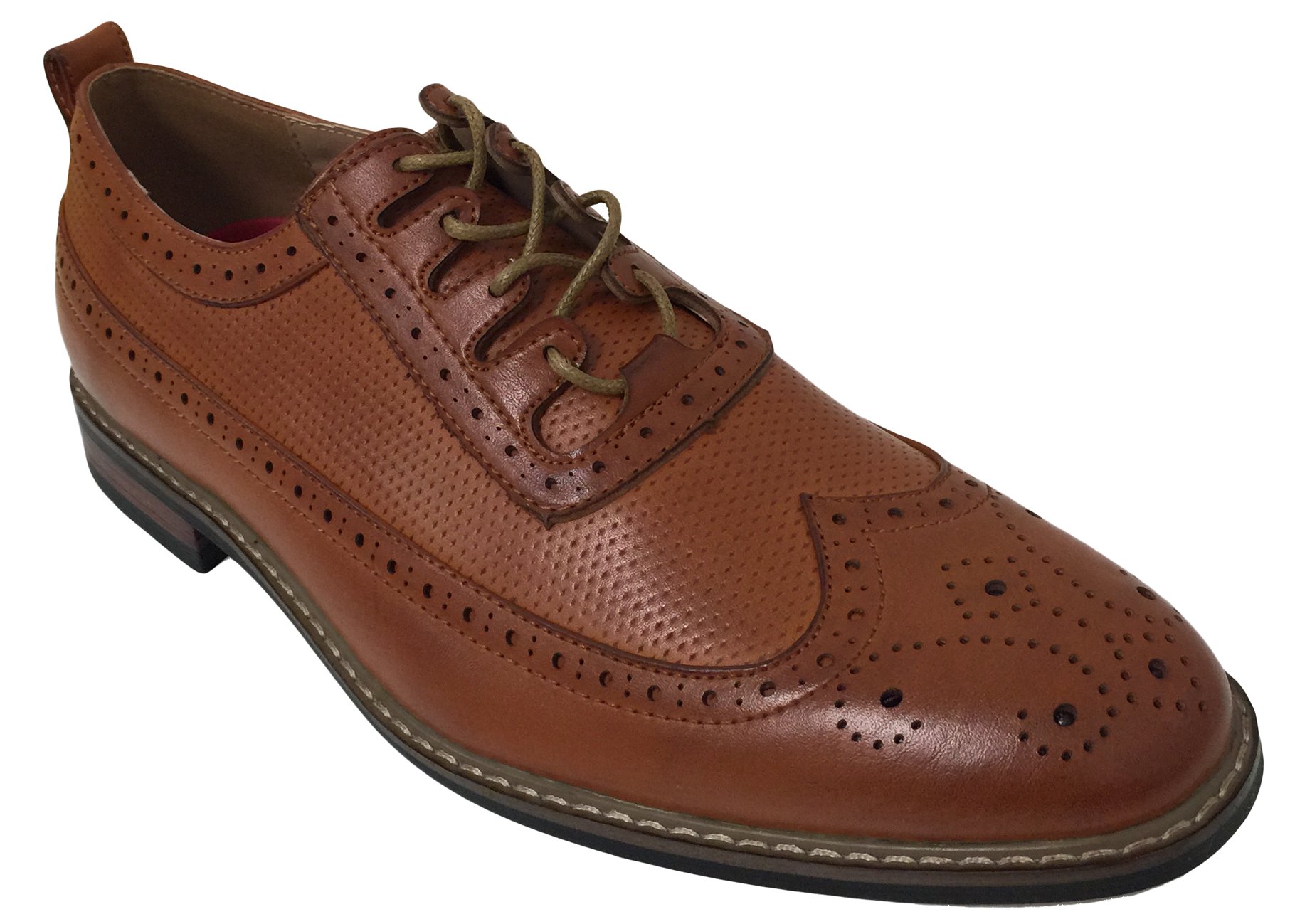 BWO4D Mens Oxfords Wing Tip Lace up Leather Lined Fashion Brogue Casual Classic Dress Shoes