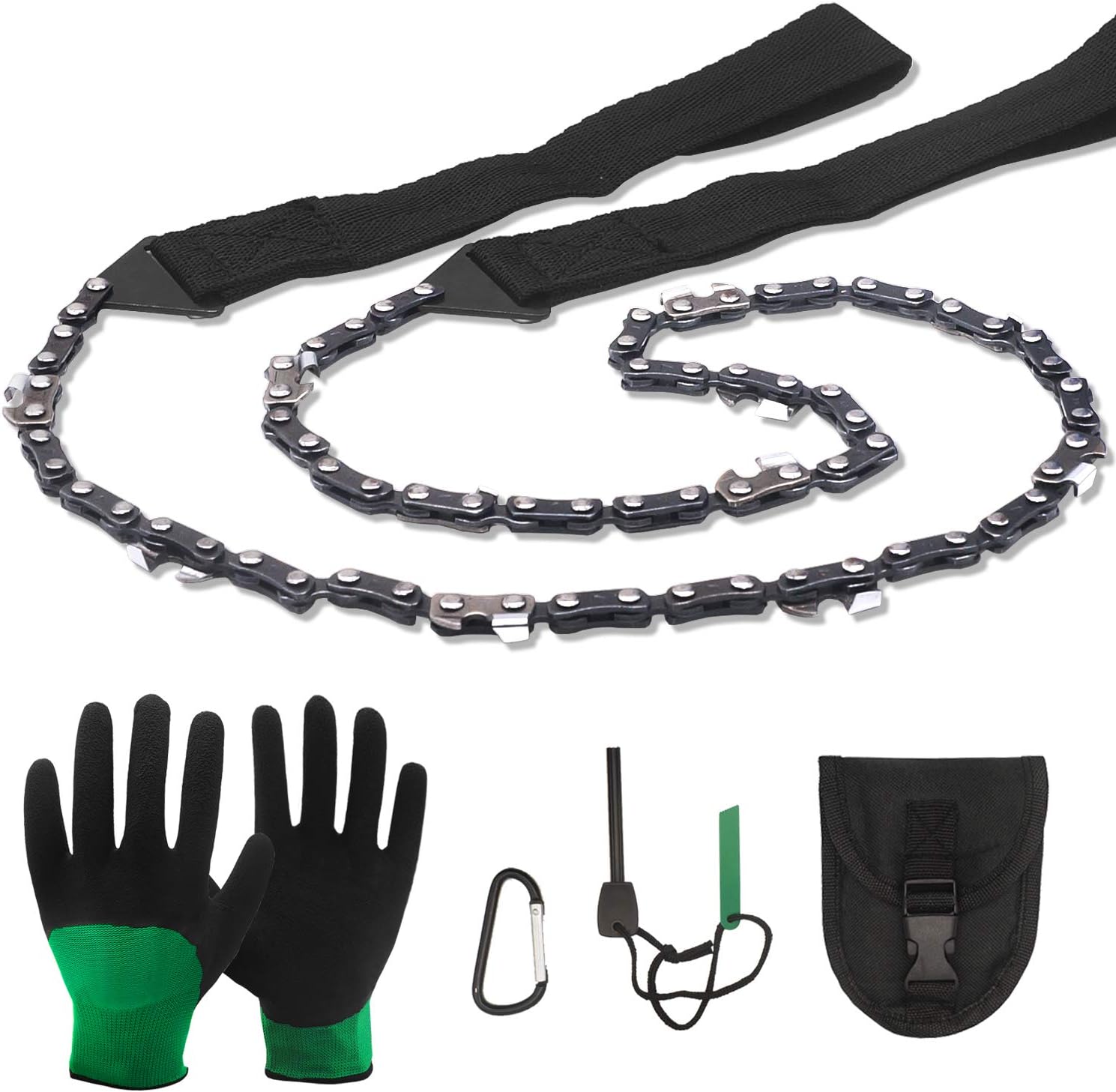 Pocket Chainsaw Hand Rope Tree Cutting Saw (36inch-11teeth) Long Wire Survival Saw with Fire Starter and Gloves for Camping Hiking Hunting Outdoor Survival Gear Emergency Kit with Paracord Handle