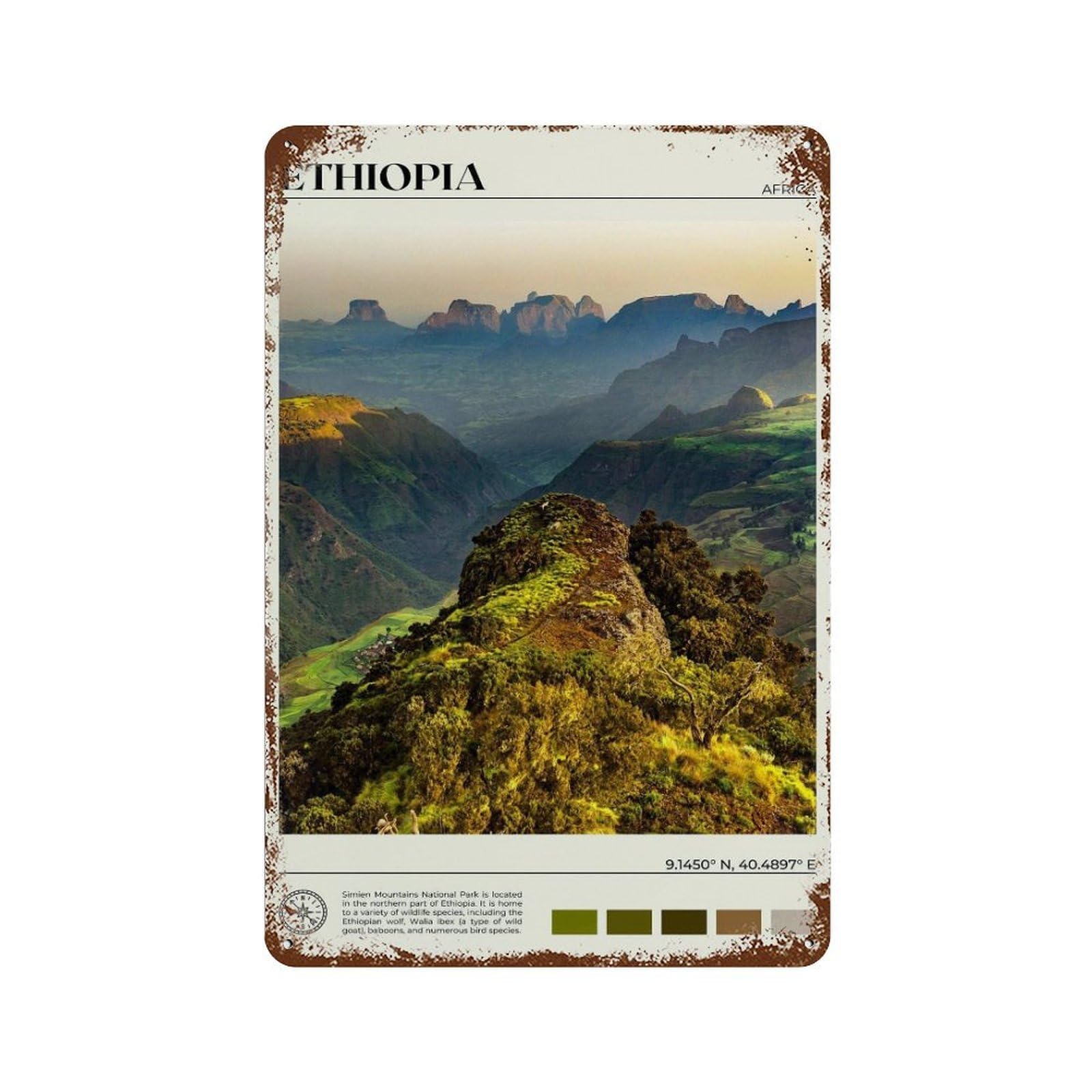 xiaoxiaoshen Real Photo Ethiopia Decor Africa Wall Decor Art Metal Tin Poster Modern Home Decor Art Home Bar Shop Decorations Vintage Sign 30x20cm