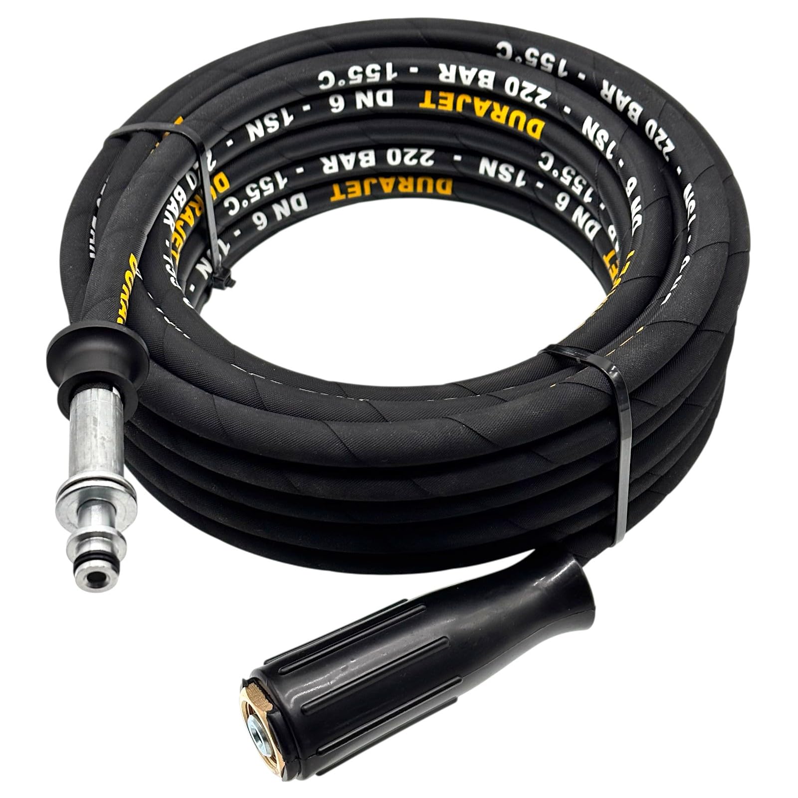 Manguera de alta presión apta para Kärcher HD 5/12 C hasta 2016 | rosca interior M22 mandril de 14 mm | 11 mm AVS giratorio | 220 bar | DN6 | hasta 150 °C | compatible con pistola Kärcher | manguera