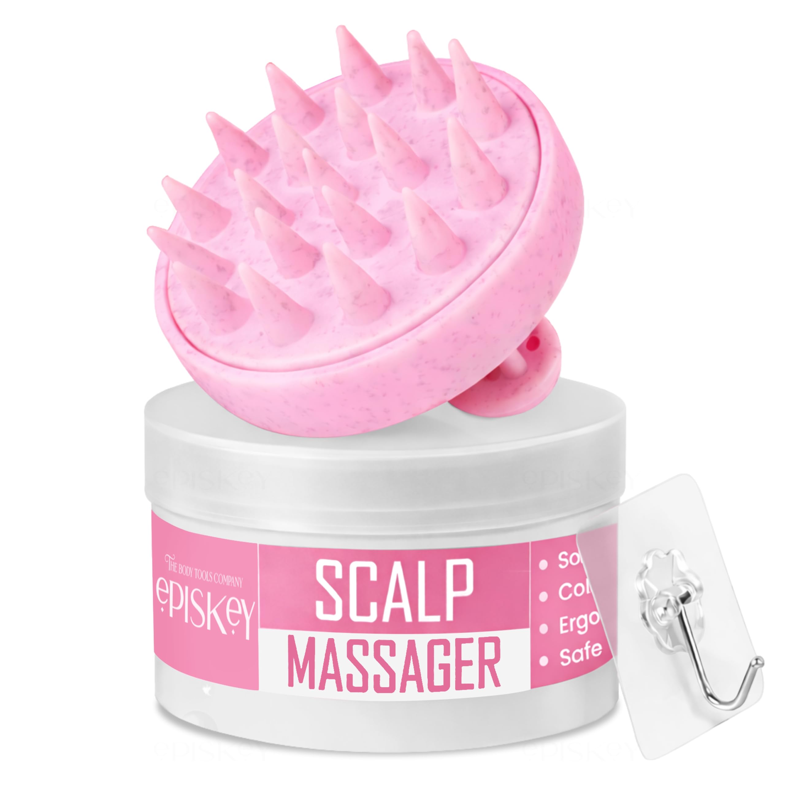 Episkey Manual Scalp Massager Shampoo Brush,Eco-Friendly Wheat Straw Body With Soft Silicon Bristles,Hair Scalp Scrubber, Exfoliator Dandruff Removal,Prevents Hair Loss For Men,Women (Jp-35),Pink