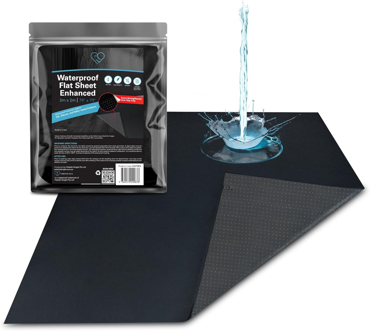 Waterproof Nuru Massage Flat Sheet 79x79in for Massage Table & Bed, Black