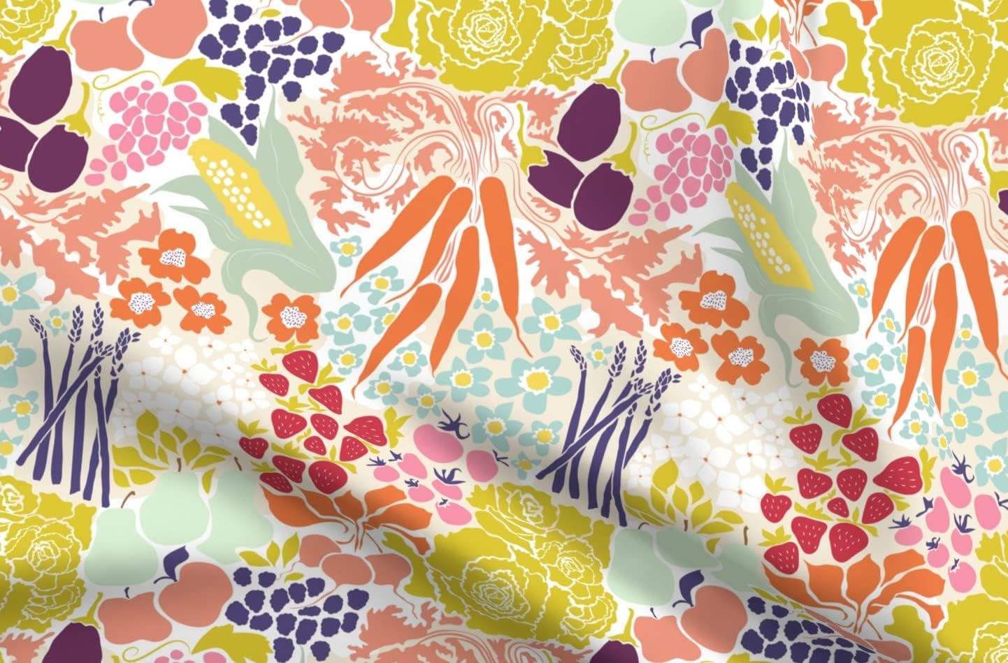 Spoonflower Fabric - Farm Summer Vegetables Food Veggies Fruit Flowers Spring Printed on Petal Signature Cotton Fabric Fat Quarter - Sewing Quilting Apparel Crafts Decor