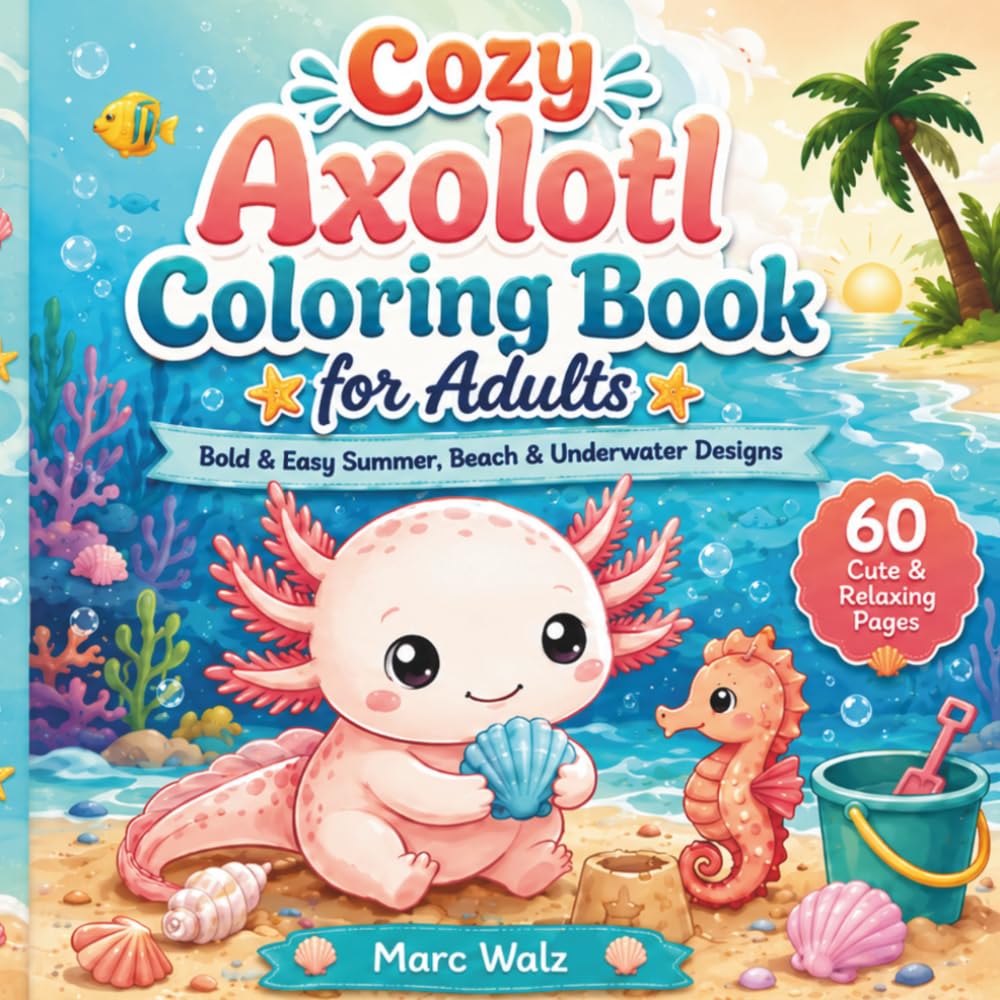 Cozy Axolotl Coloring Book for Adults: Bold and Easy Summer, Beach and Underwater Designs for Relaxation