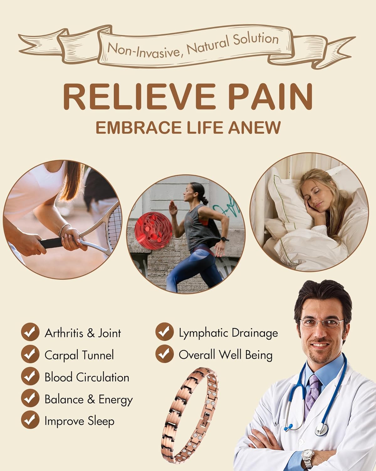 Feraco Copper Bracelets for Women, 2X Ultra Strength Magnetic Bracelet with 3500 Gauss Magnets, Adjustable with Sizing Tool, 99.99% Pure Copper Jewelry - Image 4