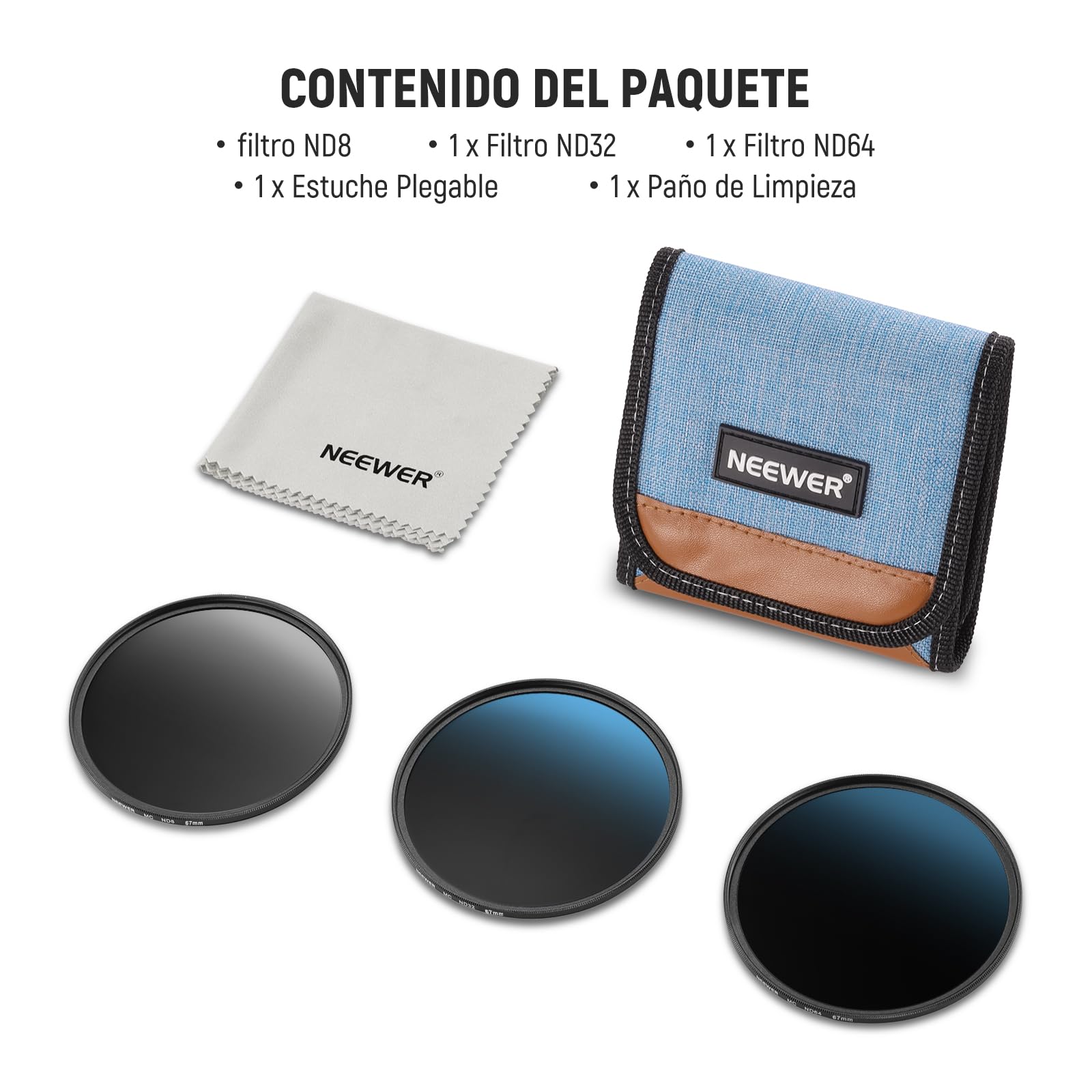 NEEWER 67mm ND Filter Set, ND8/32/64 (3/5/6 Stops) Multicapa Densidad Neutra Objetivos Filtro Cámara Camera Lens Filter Accesorios Fotografía con Estuche & Paño Limpieza, 3 Packs