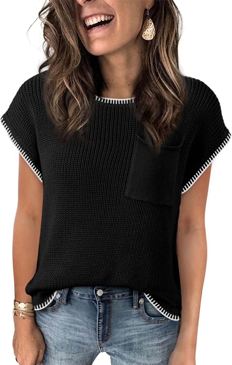 Dokotoo Women's Casual Short Sleeve Loose Tunic Tops Lightweight Knit Spring Pullover Sweater Blouses - Image 4