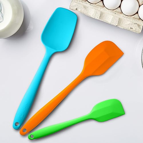 Miniatura 4 de Juego de 3 espátulas de silicona, mango ergonómico de alta resistencia al calor, espátulas de goma antiadherentes con núcleo de acero inoxidable