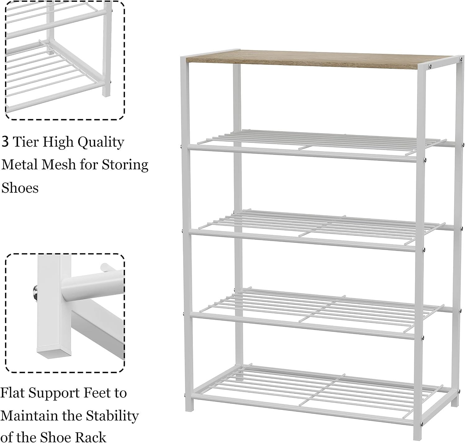 Gadroad Shoe Rack, 5-Tier Shoe Storage Organizer with Wood Top, Stackable Sturdy Metal Shoe Tower with 4 Metal Mesh Shelves for Entryway Closets Hallway Garage, Fits 12 Pairs of Shoes, Oak