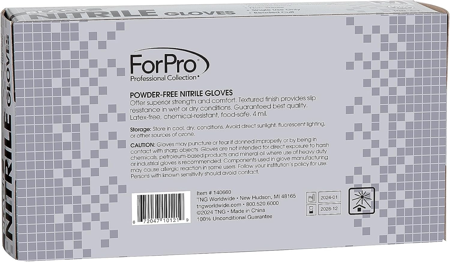 ForPro Disposable Nitrile Gloves, Chemical Resistant, Powder-Free, Latex-Free, Non-Sterile, Food Safe, 4 Mil