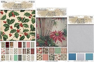 Tim Holtz Idea-Ology 2023 Christmas Backdrops, Christmas Worn Wallpaper Scraps & Holiday Deco Sheets - Bundle of Three Items