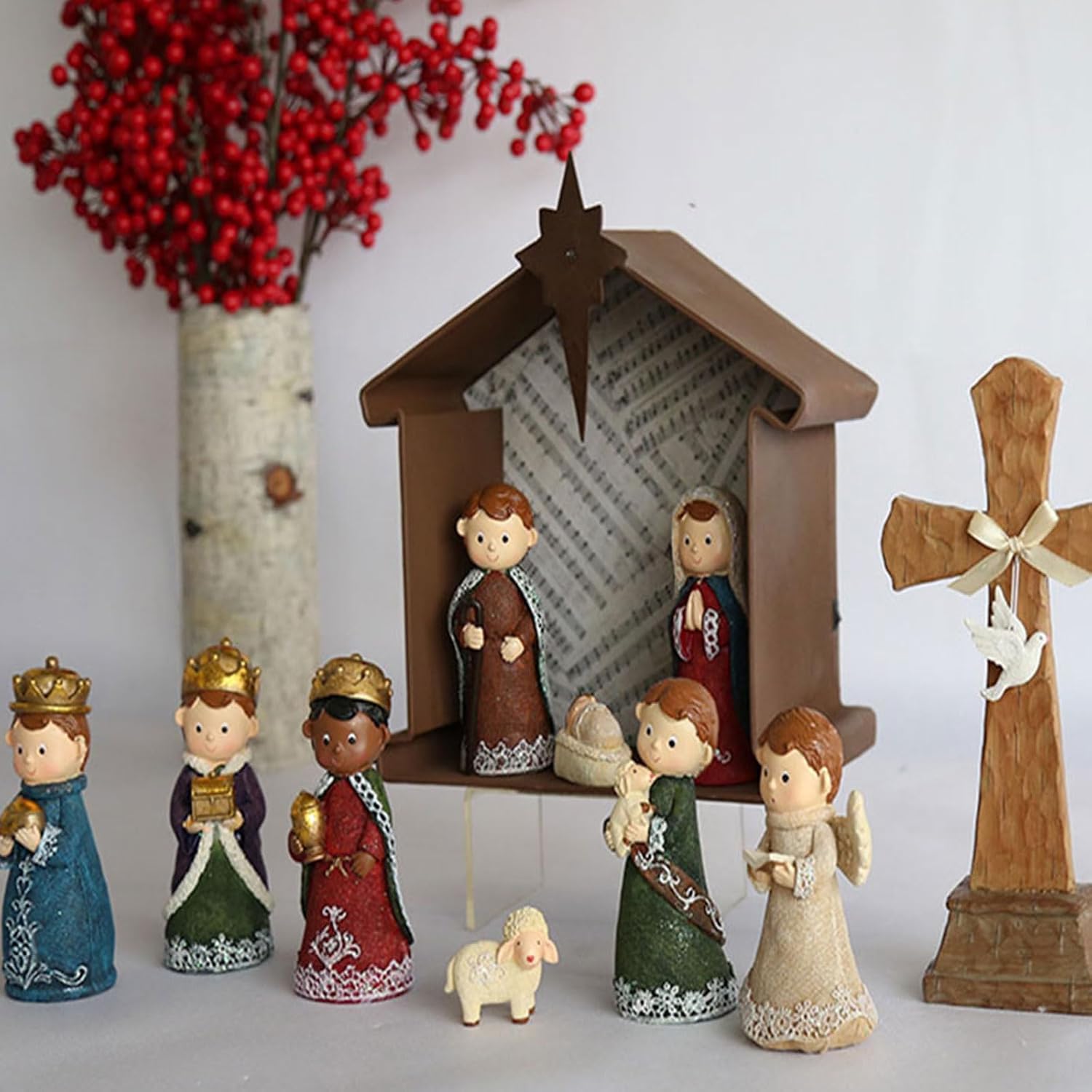 Christmas Nativity Statue Scene Set Manger Resin Statue Ornament for Catholic