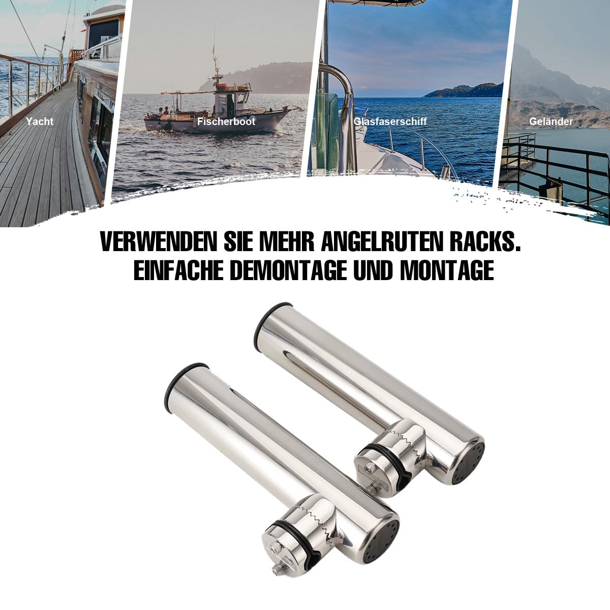 2 Stück Edelstahl 360 Grad Rotierbar Rutenhalter Reling Rutenhalterung Klemme Fasten Angeln Angelhalter Angelhalterung Bootsrutenhalter Boote Yachten Fischerboot Für 19-25mm Reling