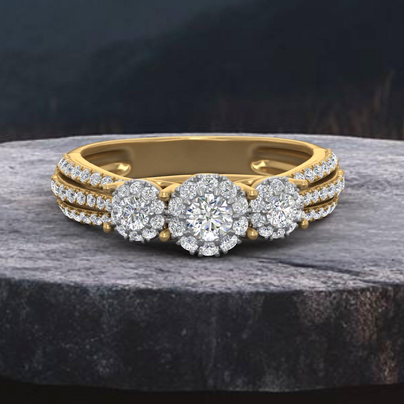 3/4 Carat 3-Stone Diamond Engagement Ring in 14K Solid Gold - IGI Certified
