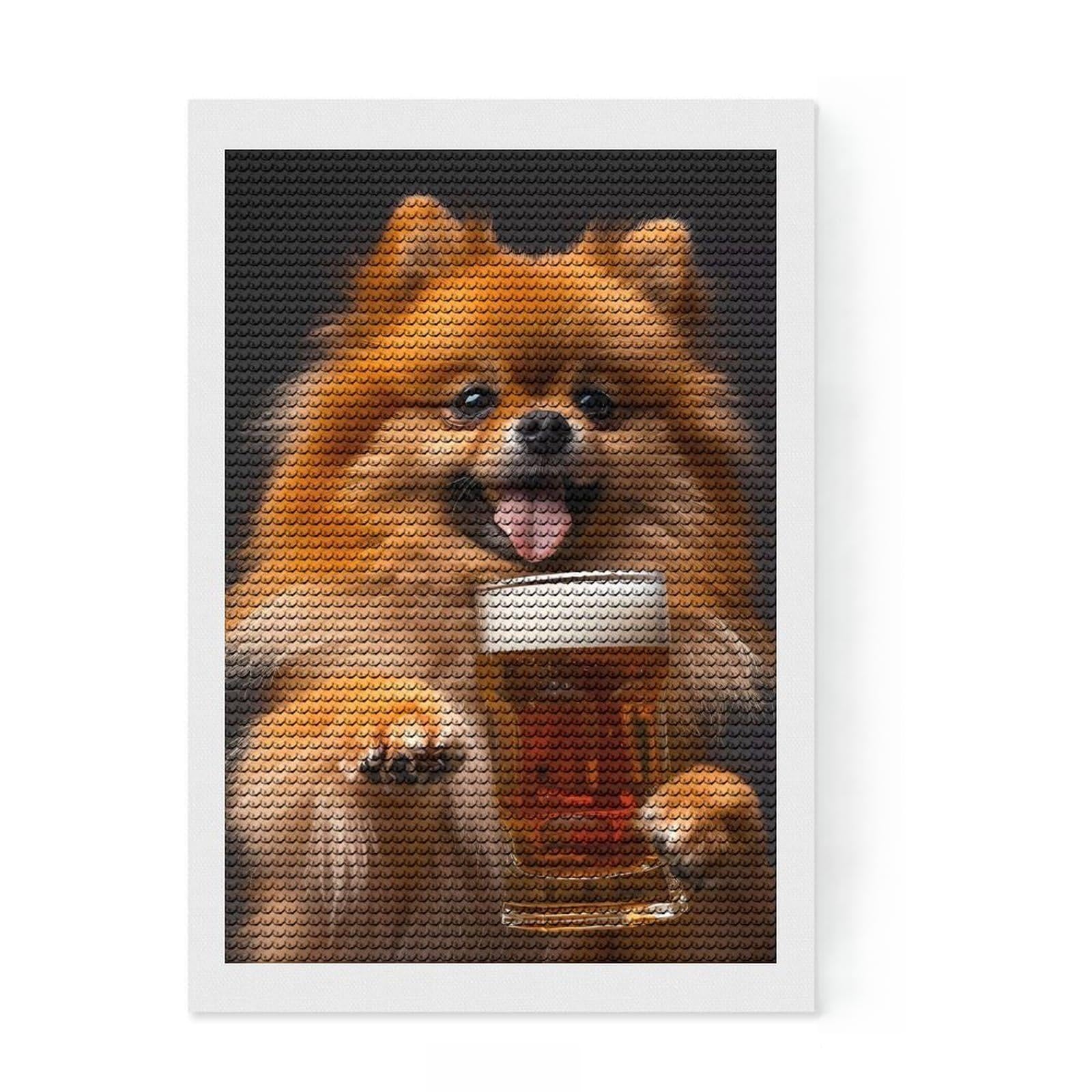 Junmoney Pomerian Beer DIY Diamond Art Canvas Kit 8"x12", for Adults, Boho Decor, Full Kit Included, Artistic Hobby, Arts and Crafts