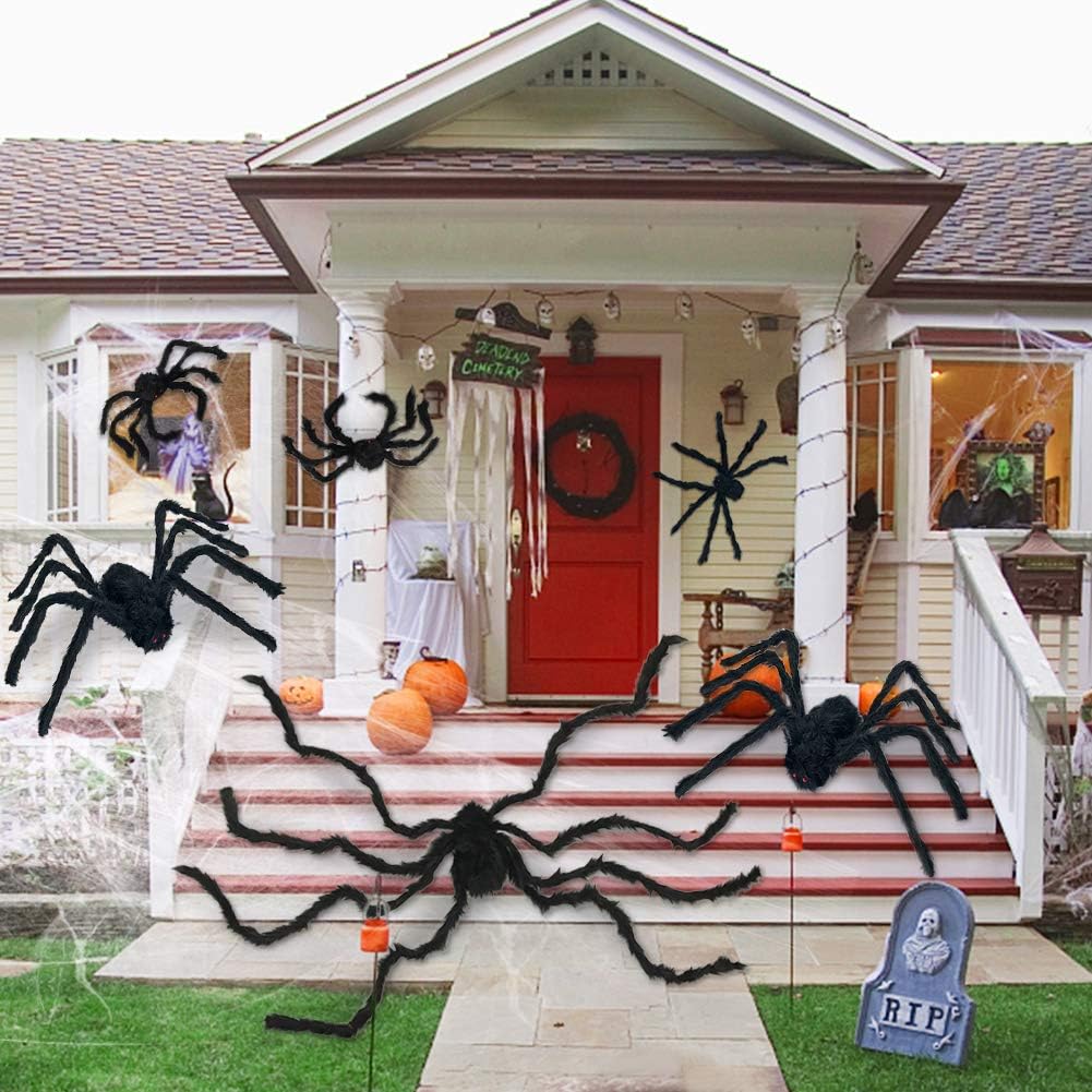 Halloween Spider Decorations, 6 PCS Scary Giant Spiders Set, Realistic Red Eyes and Bendable Legs Spider Decoration Props for Window Wall and Outdoor Indoor Yard Patio House Decor : Patio, Lawn & Garden