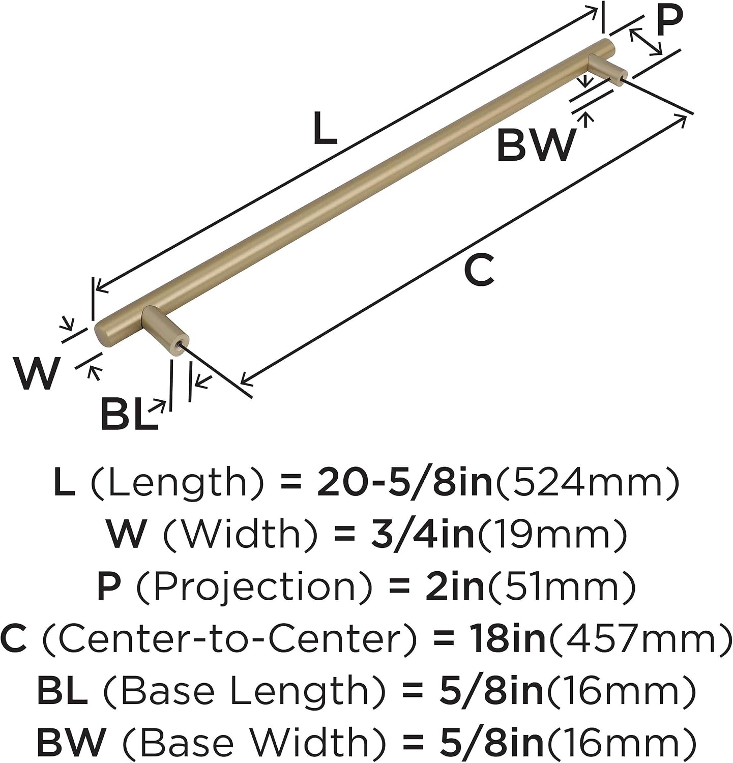 Amerock | Appliance Pull | Golden Champagne | 18 inch (457 mm) Center to Center | Bar Pulls | 1 Pack | Drawer Pull | Drawer Handle | Cabinet Hardware